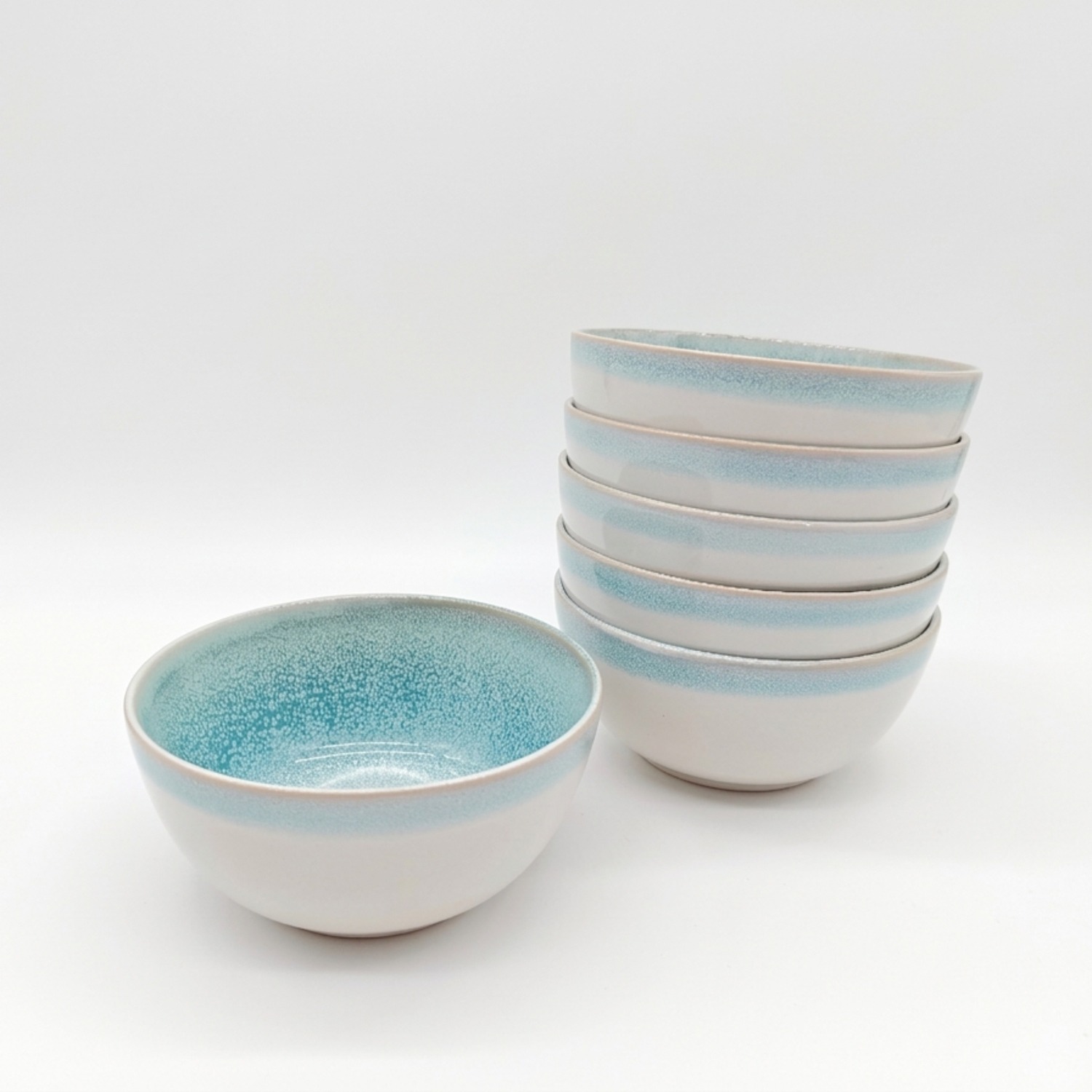 Glim & Glam Reactive Blue Glaze Dinnerware Cereal Bowls 14Cm - Turquoise