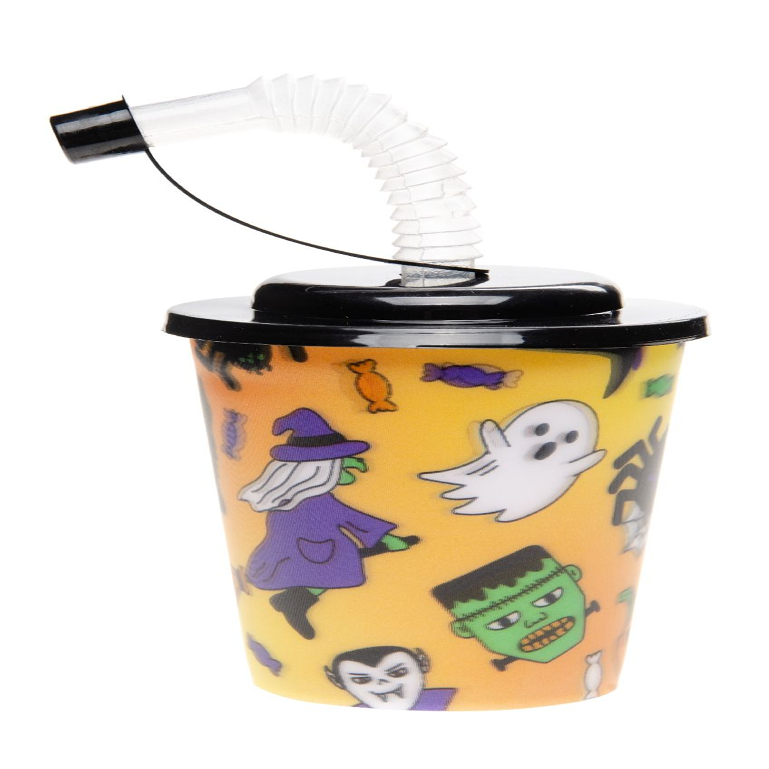  - Pack Of 12 Halloween 3D Cups With Straw And Lid- Theme Party Bag Filller Gifts - Image 3
