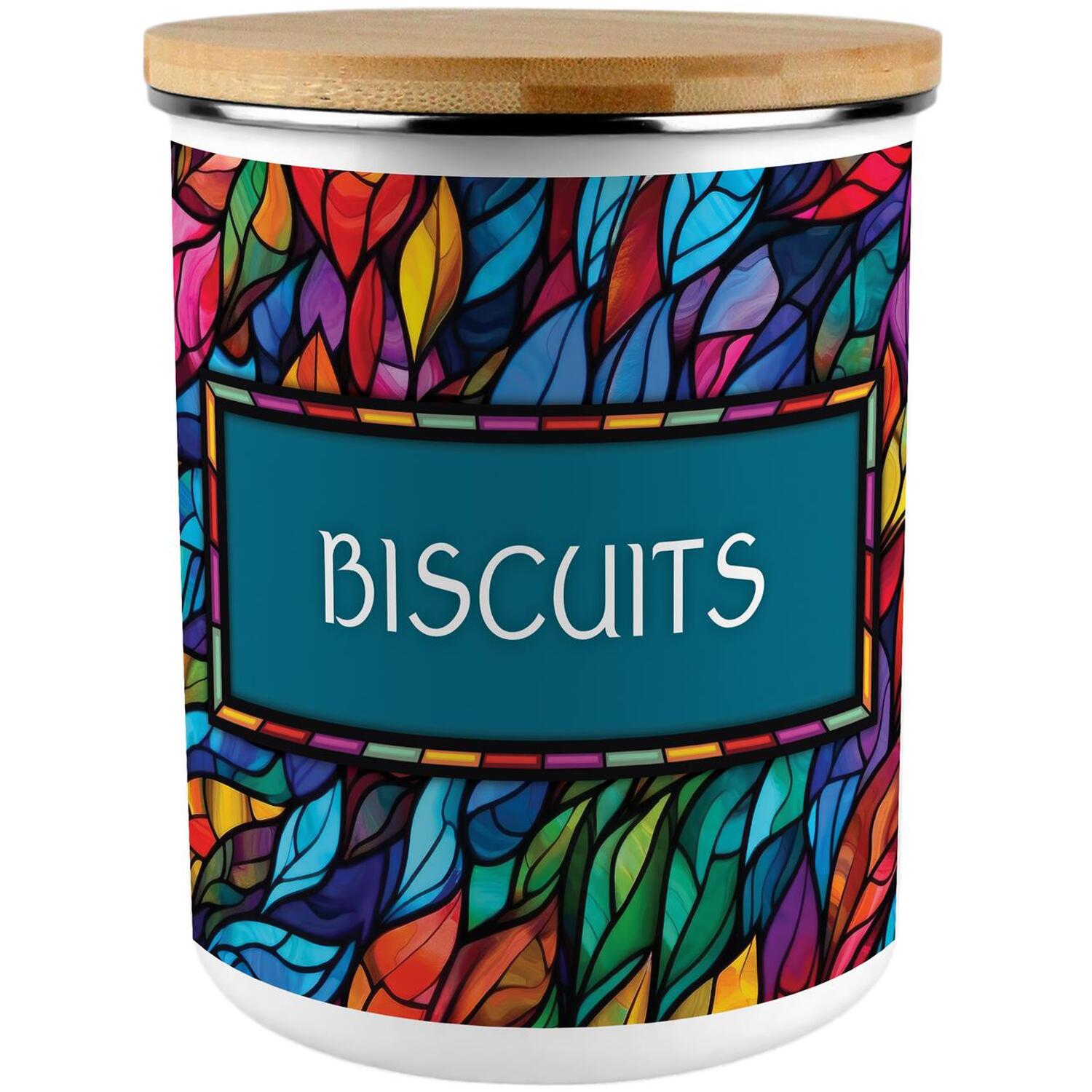 Stained Glass Patterned Biscuits XL Canister - 2.7L Enamel Food Storage Gift - Image 2