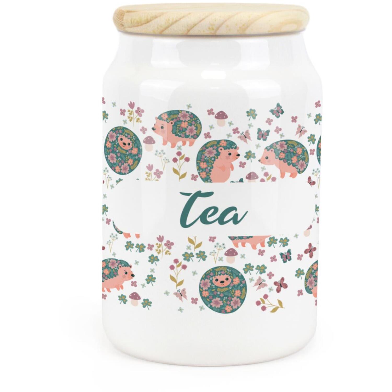 Ceramic Tapered Hedgehogs & Flowers Canister - Tea Storage Container - Image 2
