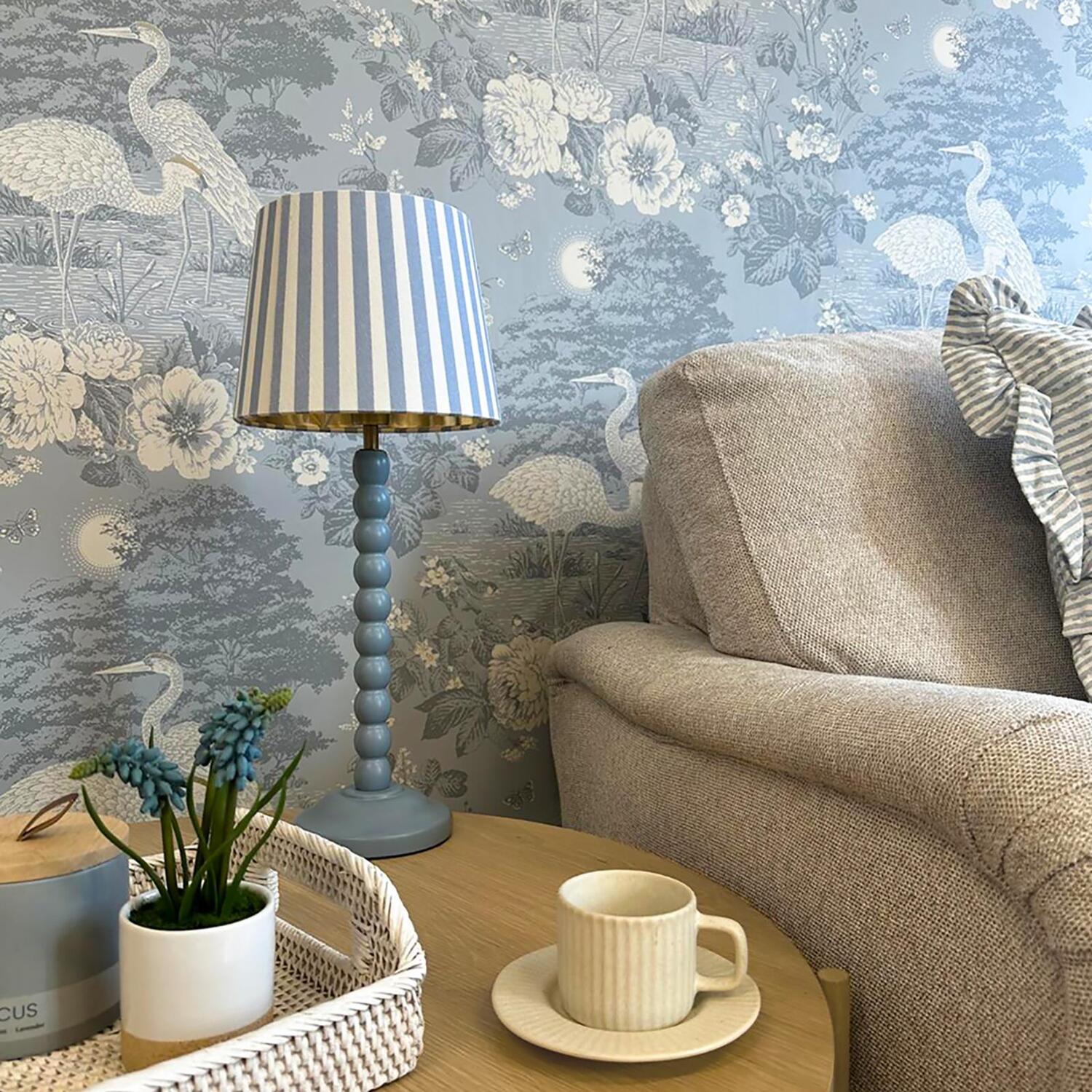 B&Q - Light Blue Cranes Wallpaper Metallic Gold White Trees Floral Leaf Birds Feature Wall - Image 2