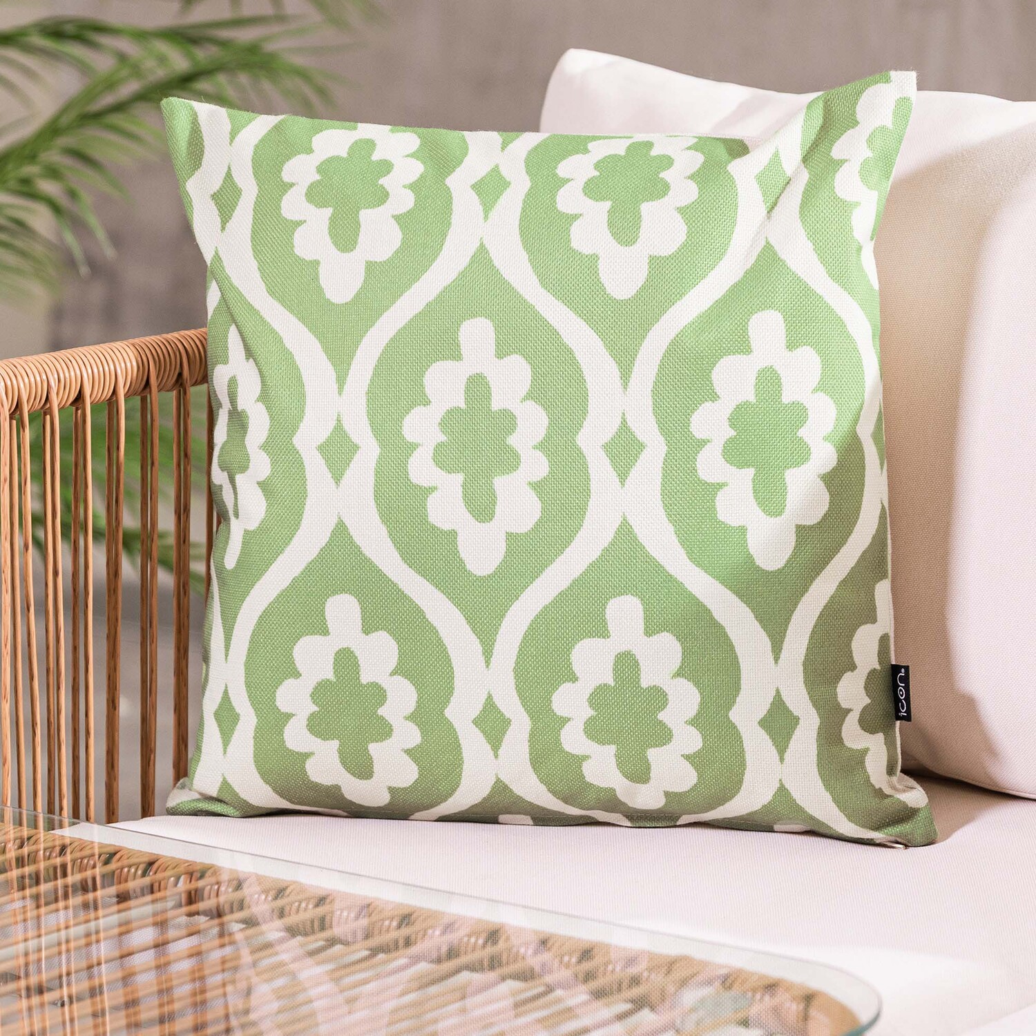 Icon Damask Pattern Outdoor Cushion - Green - Image 1