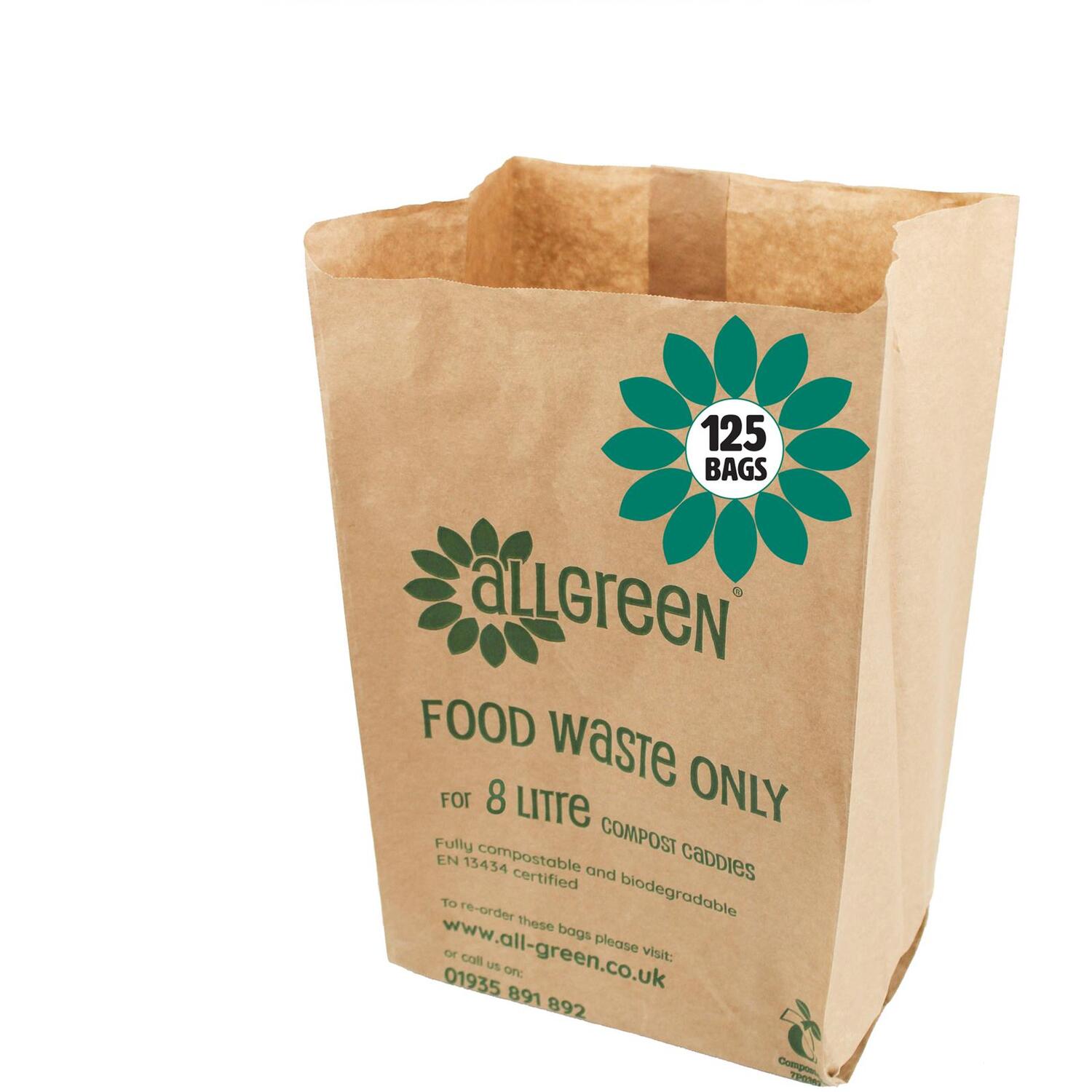 All-Green 8L Paper Compostable Food Waste Caddy Liners (Small) - 50 Bags - 125 Bags / 125