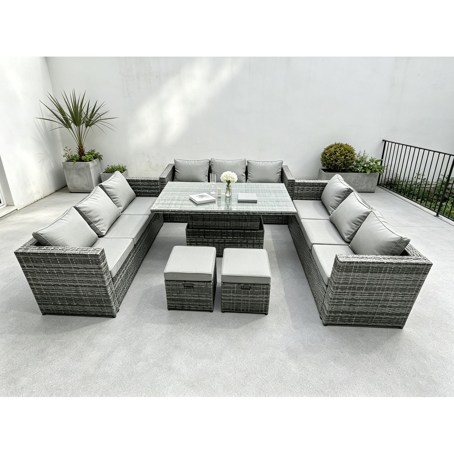 Fimous U Shape Outdoor Rattan Garden Furniture Sofa Set - Dark Grey Mixed - Image 1