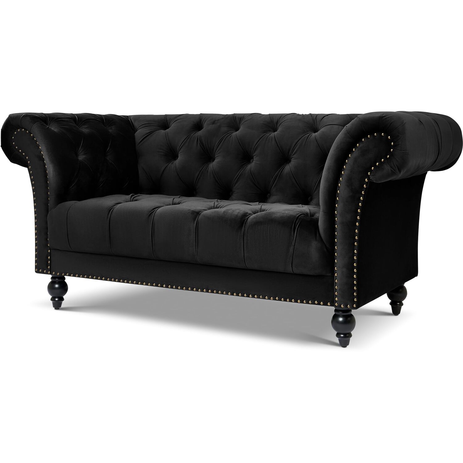 Bravich Chesterfield Rolled Arm Velvet Sofa - Black
