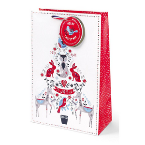 Pack of 12 Christmas Festive Folk Design Large Gift Bags