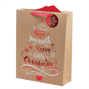Pack of 6 Tree And Text Design Extra Large Christmas Kraft Gift Bag