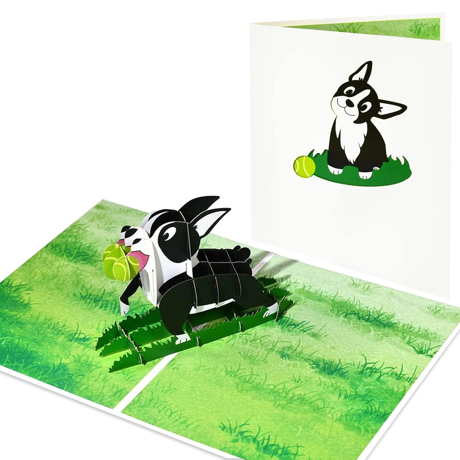  - Ball And Grass Scene Boston Terrier Dog 3D Pop-Up Greeting Card - Image 3