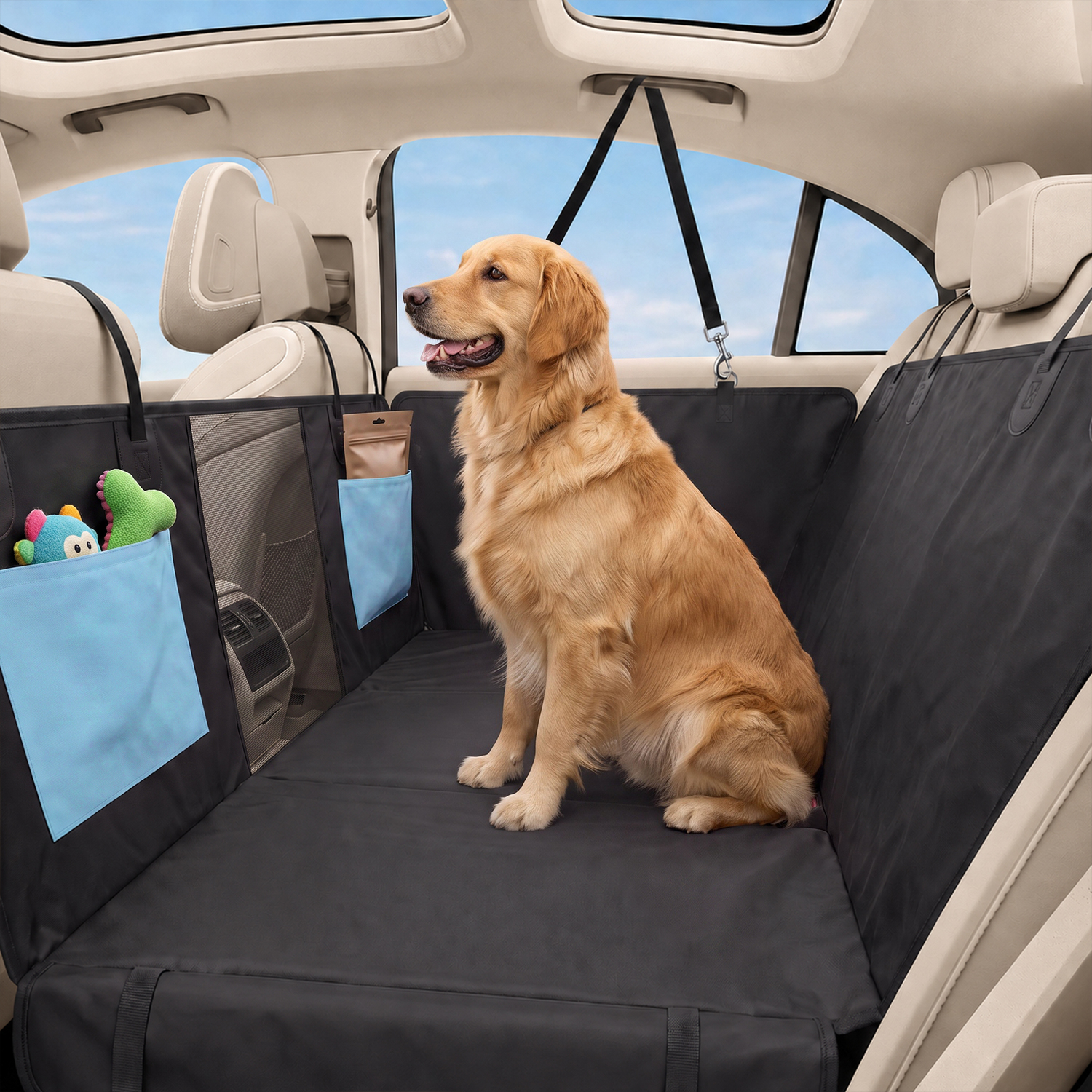 PAWHUT Dog Car Seat Cover, Waterproof Dog Travel Hammock, Blue in Black - Image 1