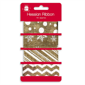 24 X Pack of 4 Assorted 1m Christmas Hessian Ribbions