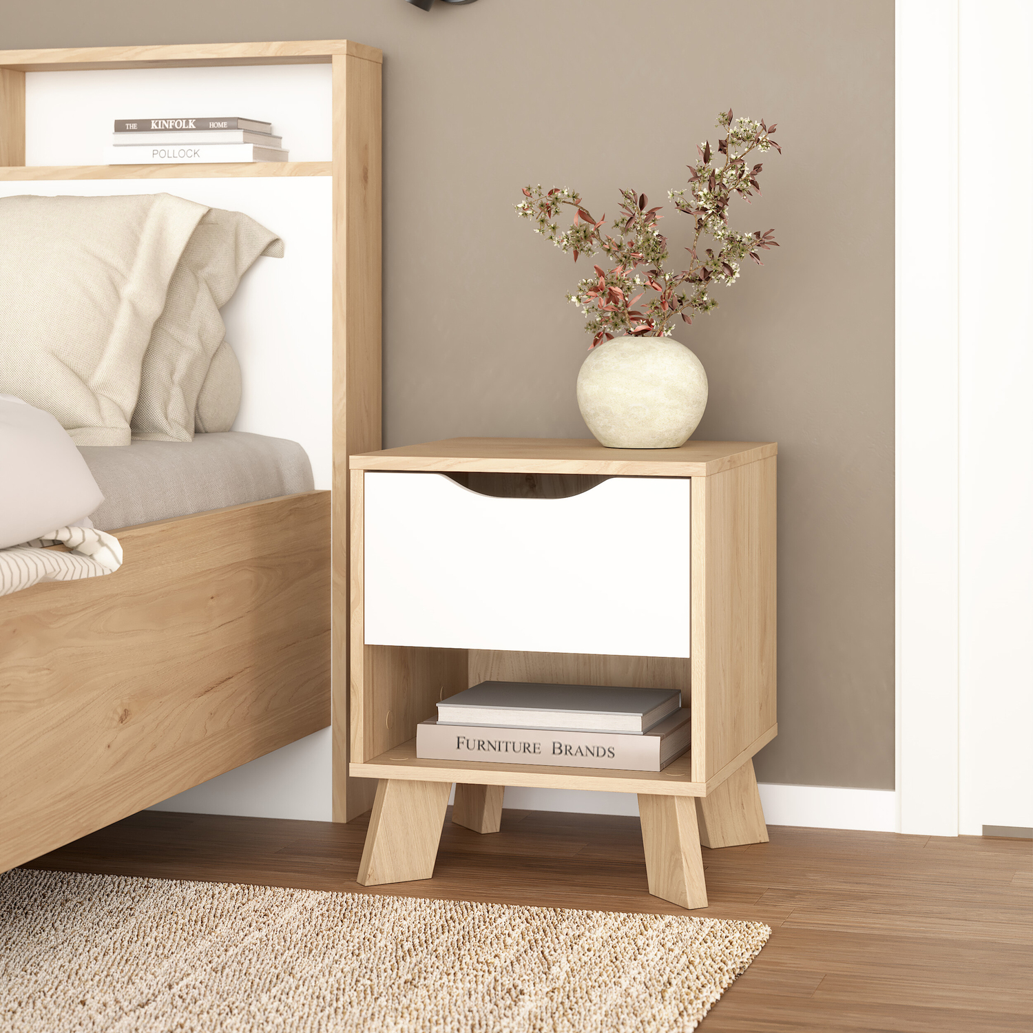 Furniture To Go Ikast Nightstand 1 Drawer In Jackson Hickory And White - Jackson Hickory & White