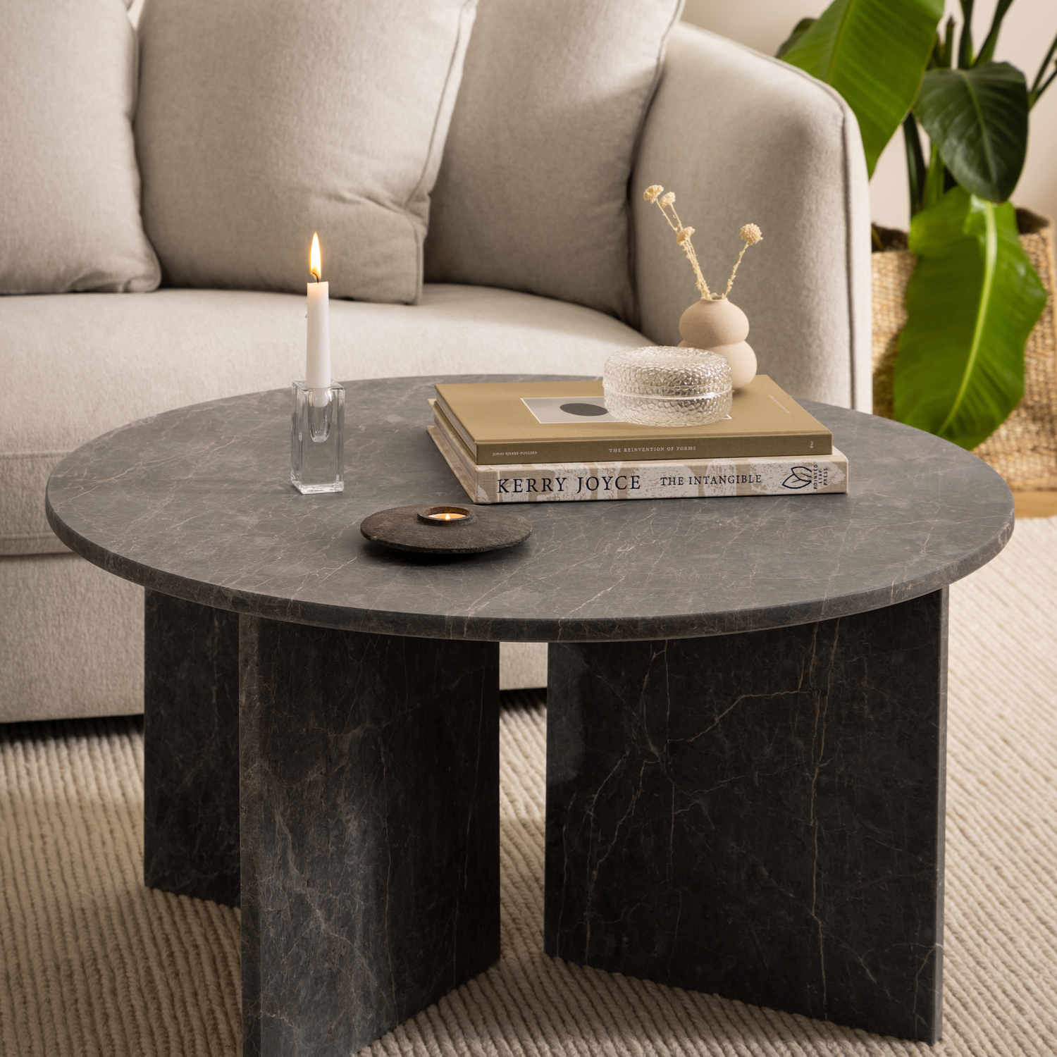 Furniture To Go Vega Round Coffee Table With Marron Marble Top 90Cm - Marron Marble - Image 1