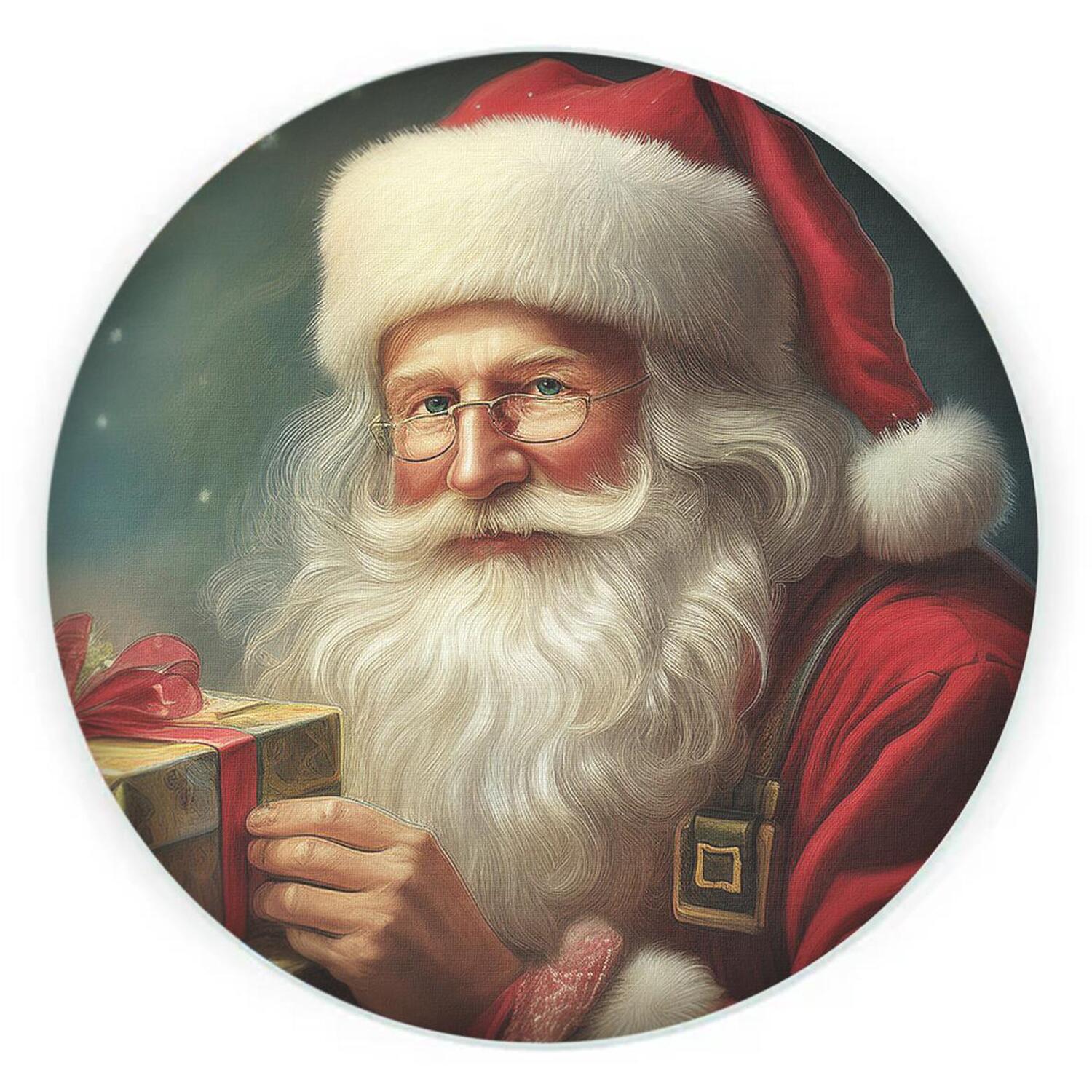 Image of Traditional Santa Textured Glass Round Trivet&hellip;