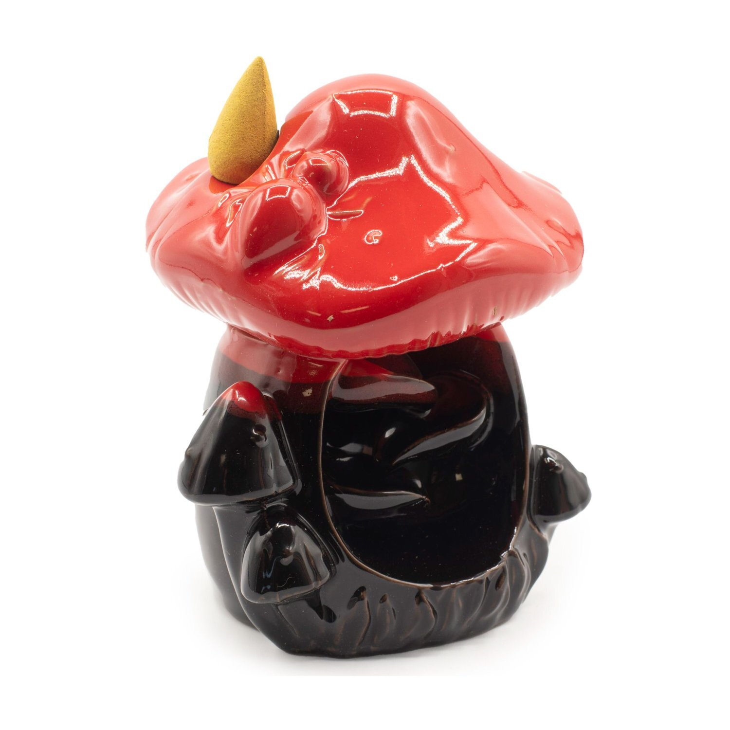  - Large Red Mushroom Backflow Incense Burner Glazed Ceramic - Image 3
