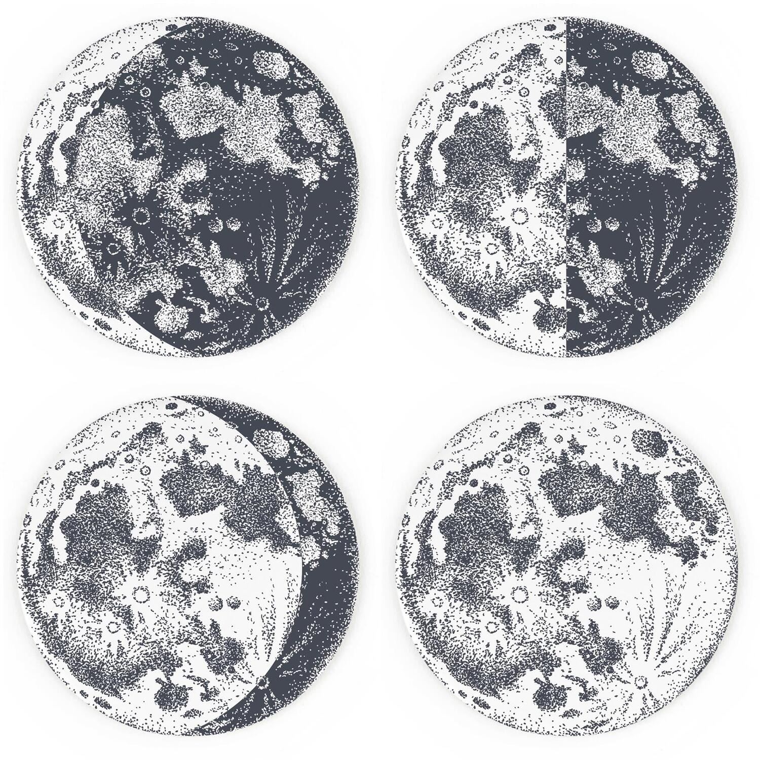 Purely Home Moon Phases Coasters - Space Themed Set Of 4 Round Ceramic Coasters - Black - Image 1