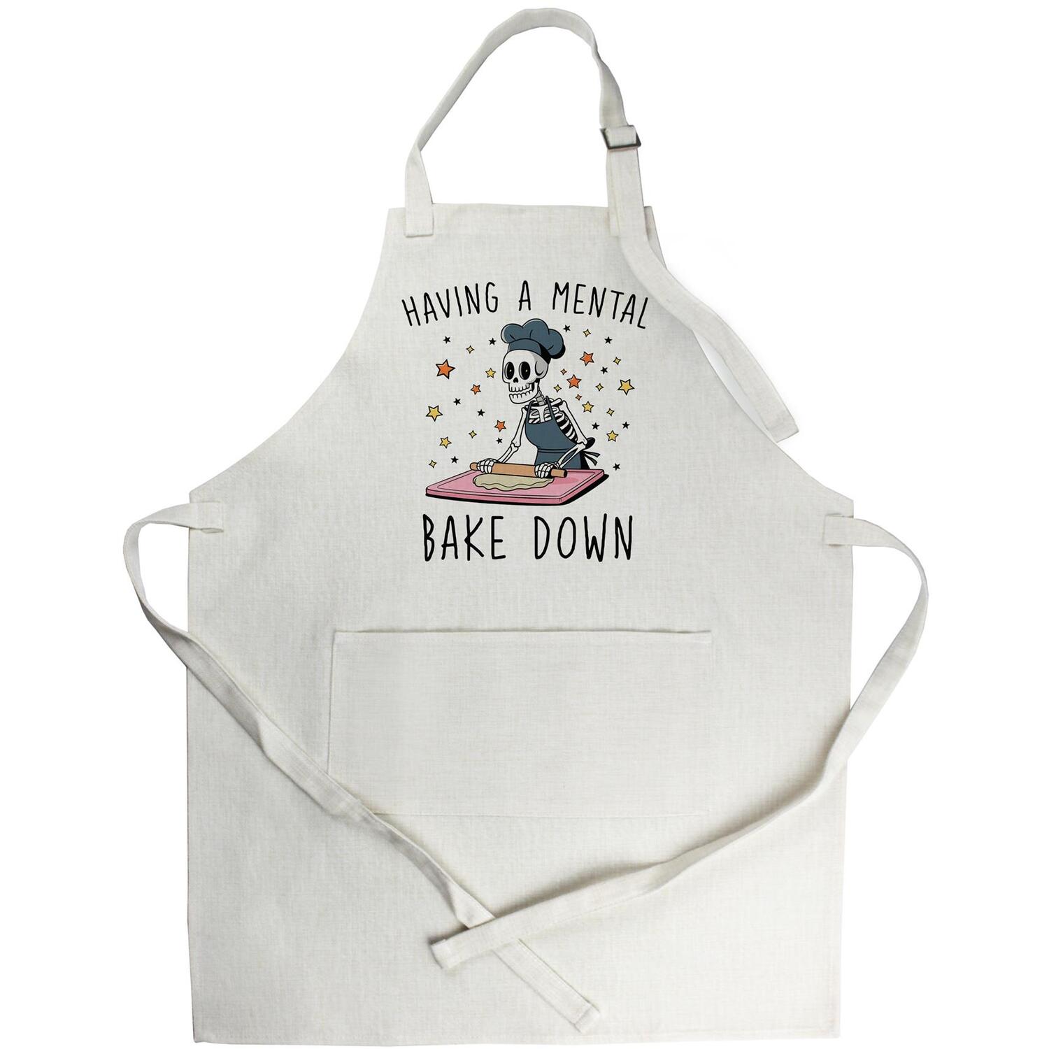 Purely Home Novelty Skeleton Linen-Style Kitchen Apron With Adjustable Ties & Pocket - Neutral