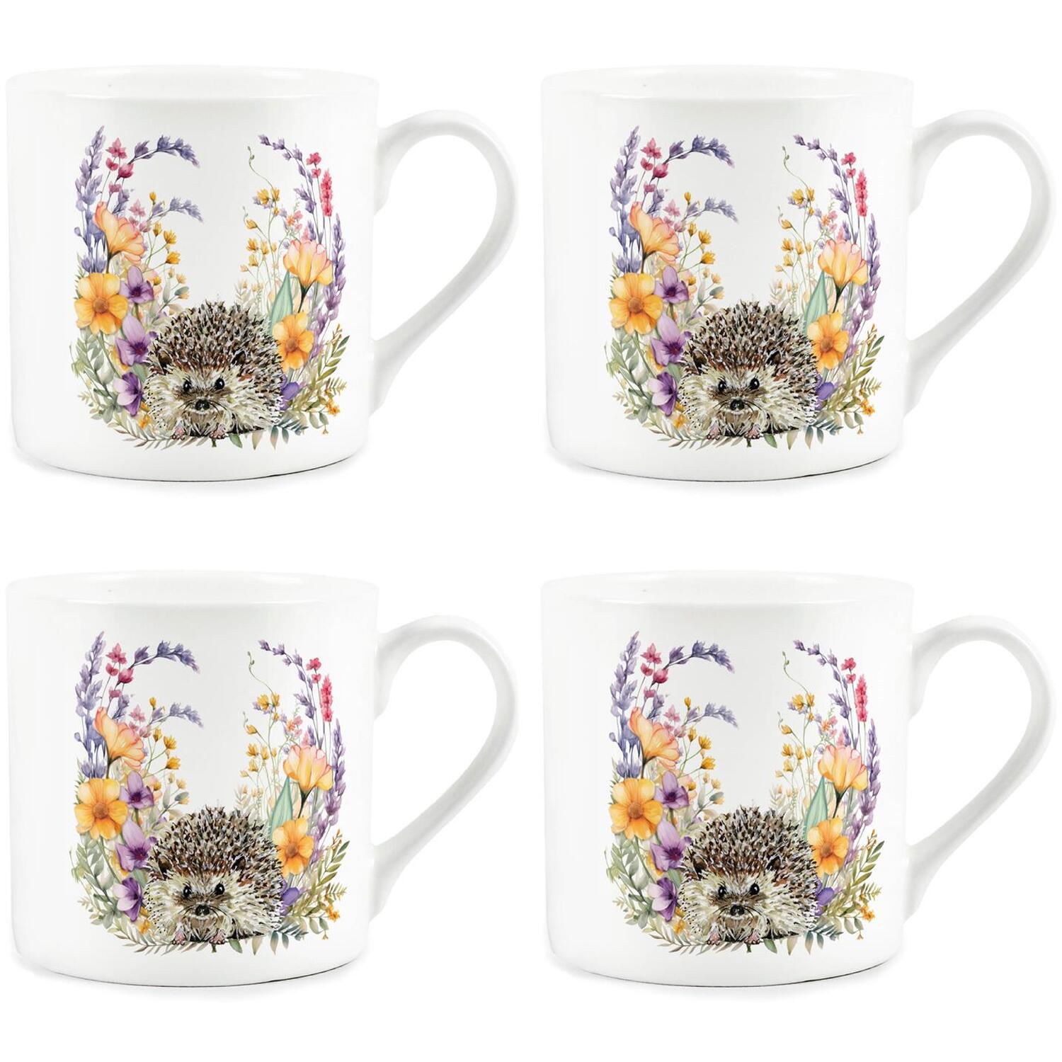 Floral Hedgehog Bone China Mugs Set of 4 - 380ml Tea/Coffee Cup Present - Image 2