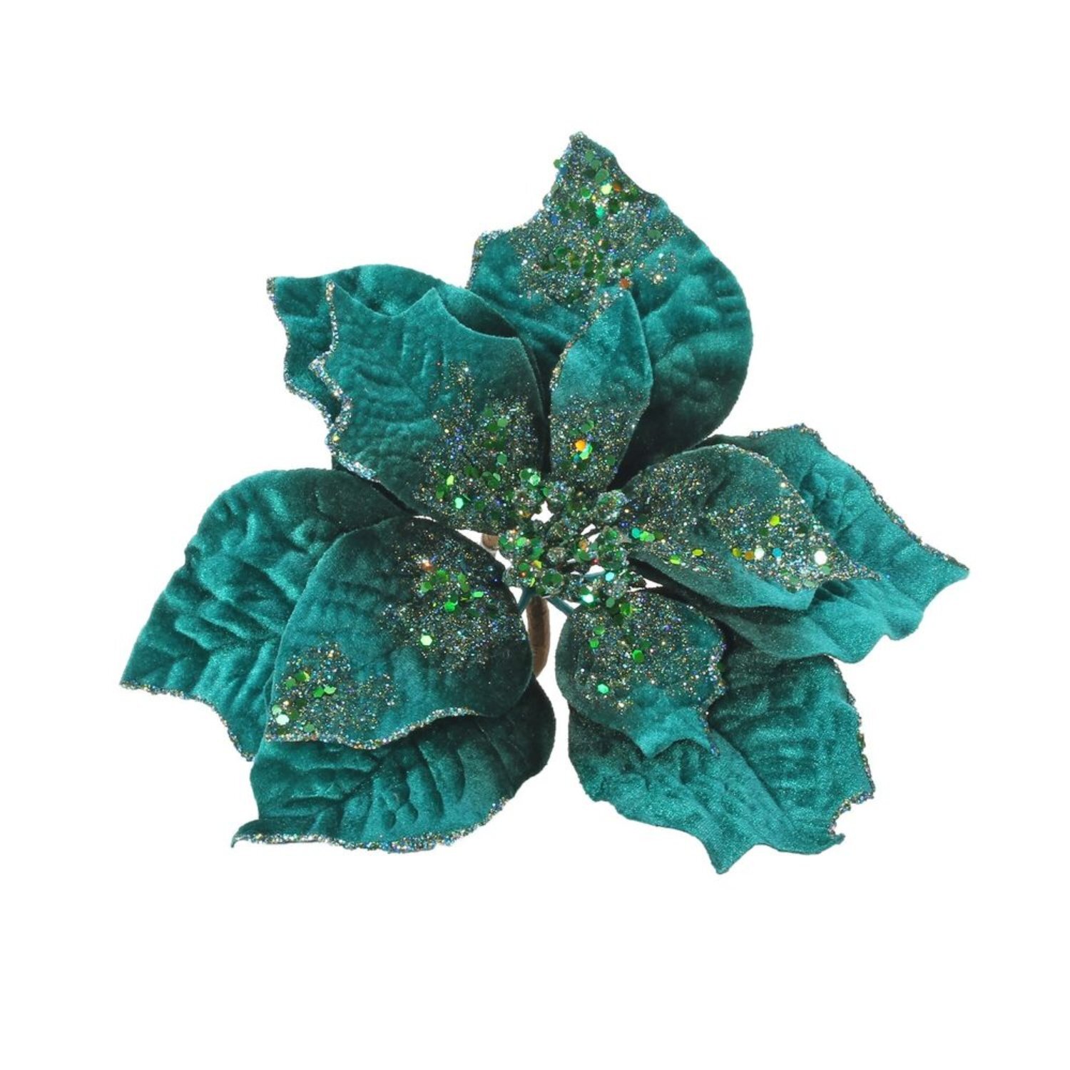 Kdmd Blue Glitter Poinsettia Head With Clip - Blue