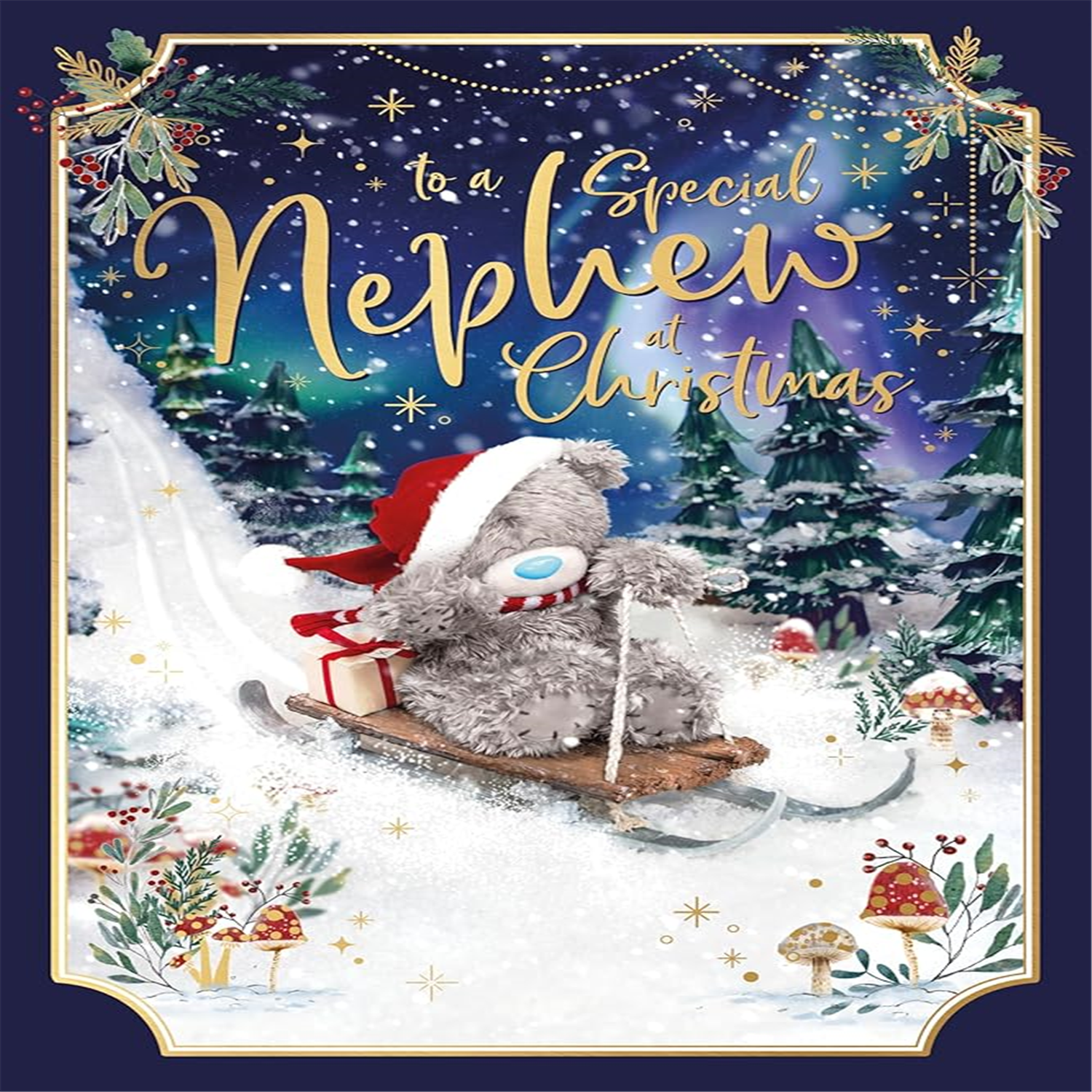 Me To You Bear On Sledge Nephew Photo Finish Christmas Card - Red - Image 3