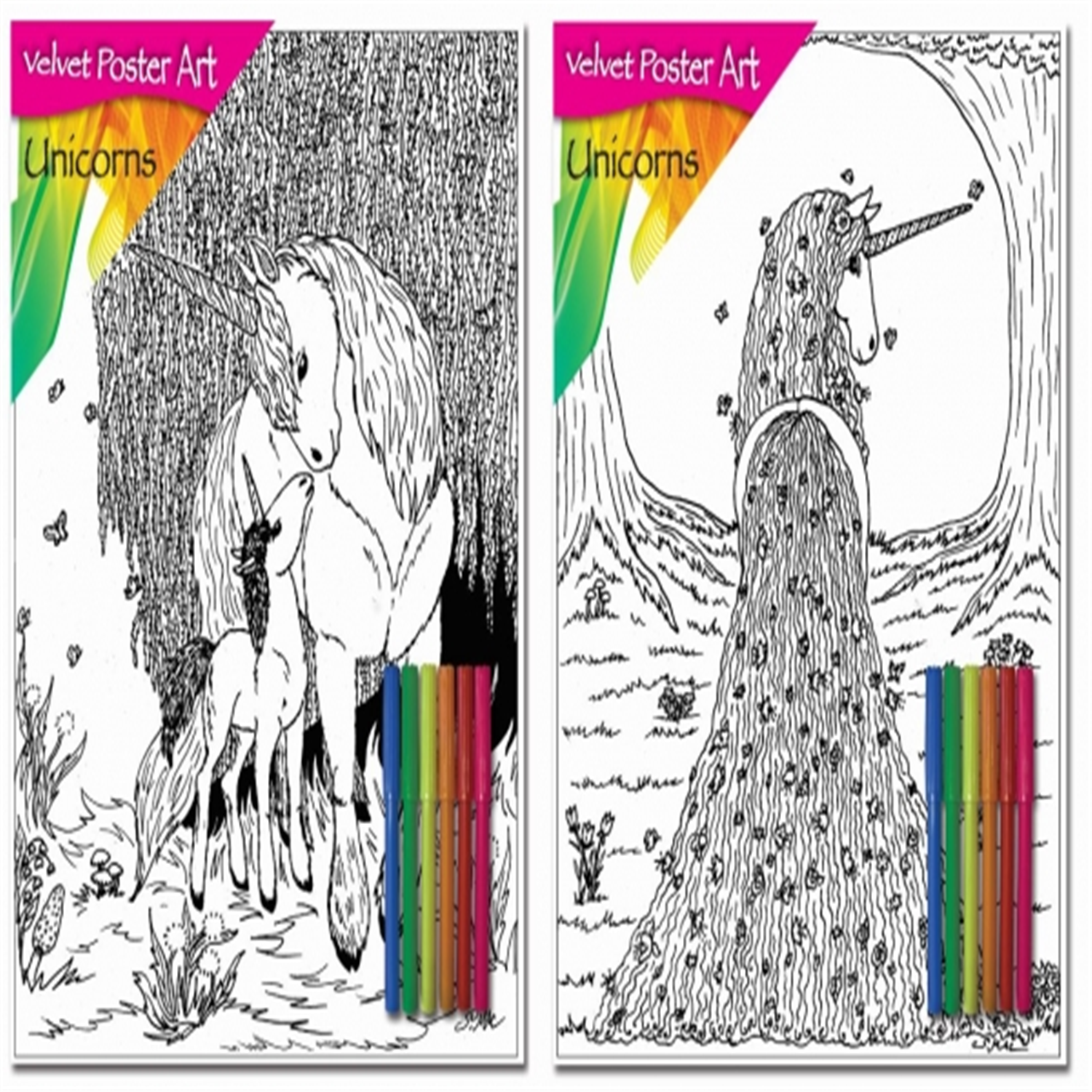Squiggle Velvet Unicorn Colouring Poster 38x25cm Pens Included Art Set - Image 3