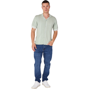 Sage Textured Knitted Polo Shirt