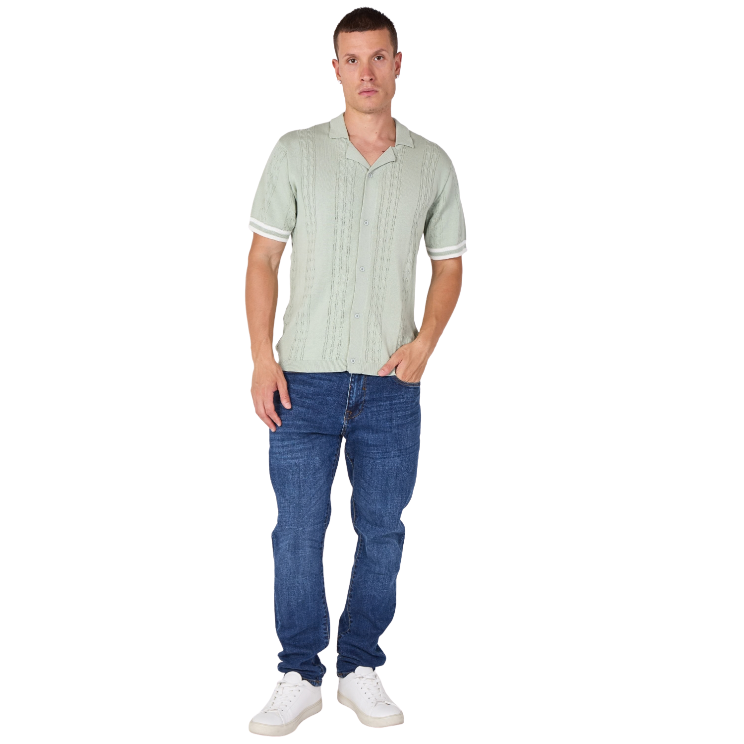 Elaina Fashion Sage Textured Knitted Polo Shirt - Sage / Xxl - Image 1