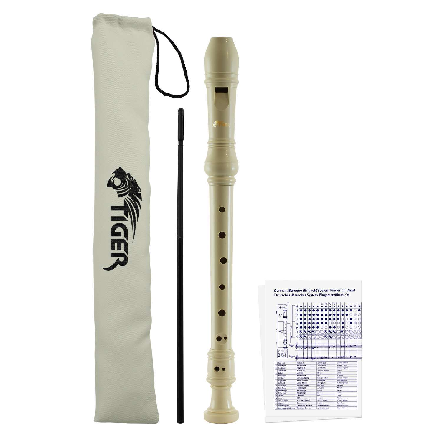 Tiger Music Descant Recorder ¿ Three Piece School, Beginners Recorder With Bag ¿ - Neutral