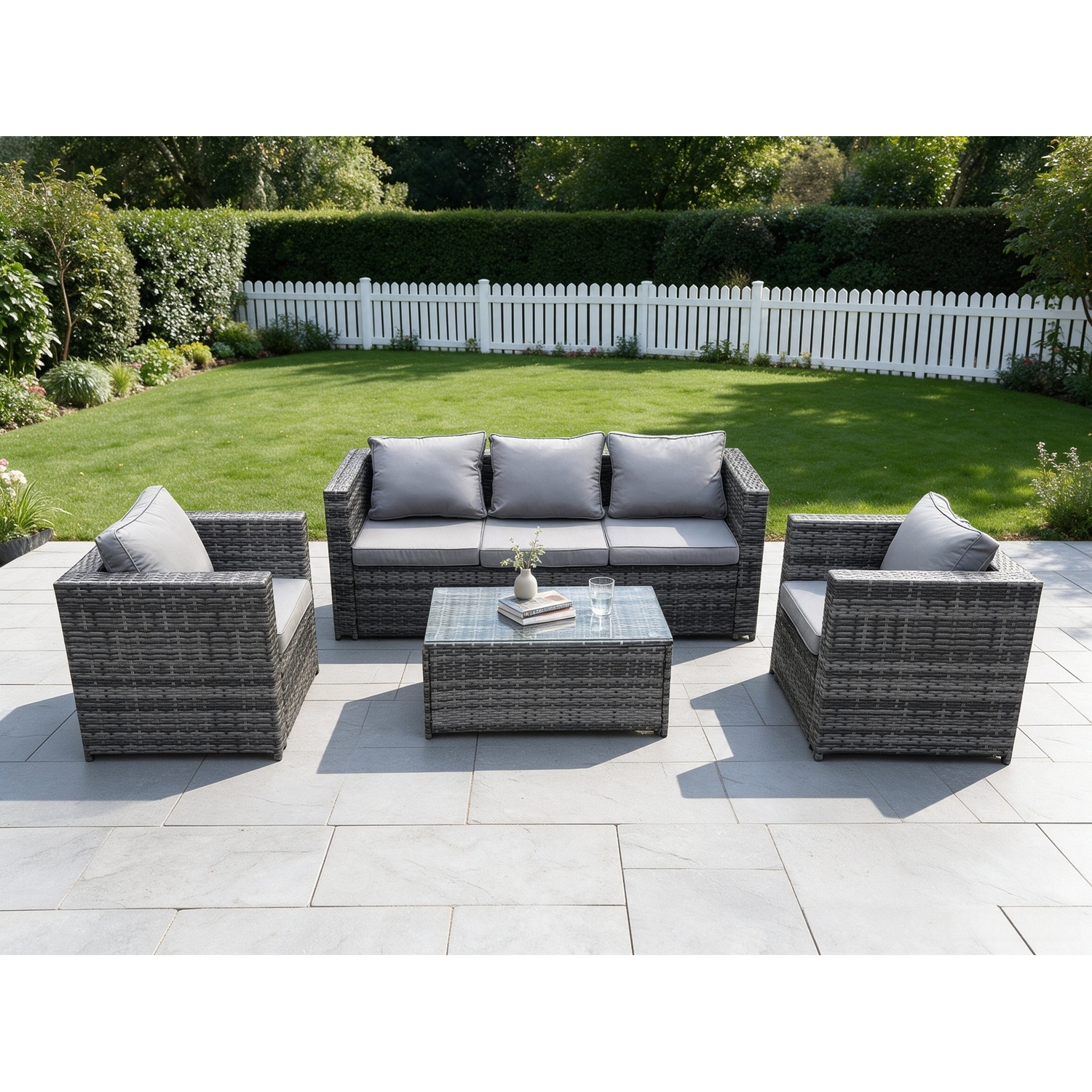 Fimous 5-Seater Rattan Set With 2 Armchairs & Coffee Table - Dark Grey - Image 1