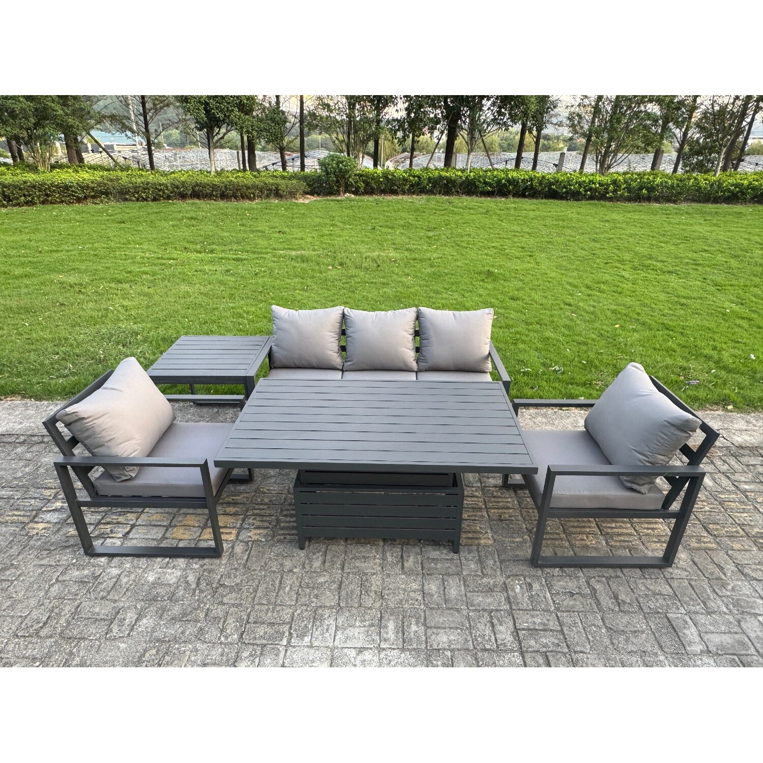 Fimous 5-Pcs Aluminium Garden Furniture Sets 5 Seater Outdoor Sofa Set Adjustable Table 2 Chairs Side Table - Image 1