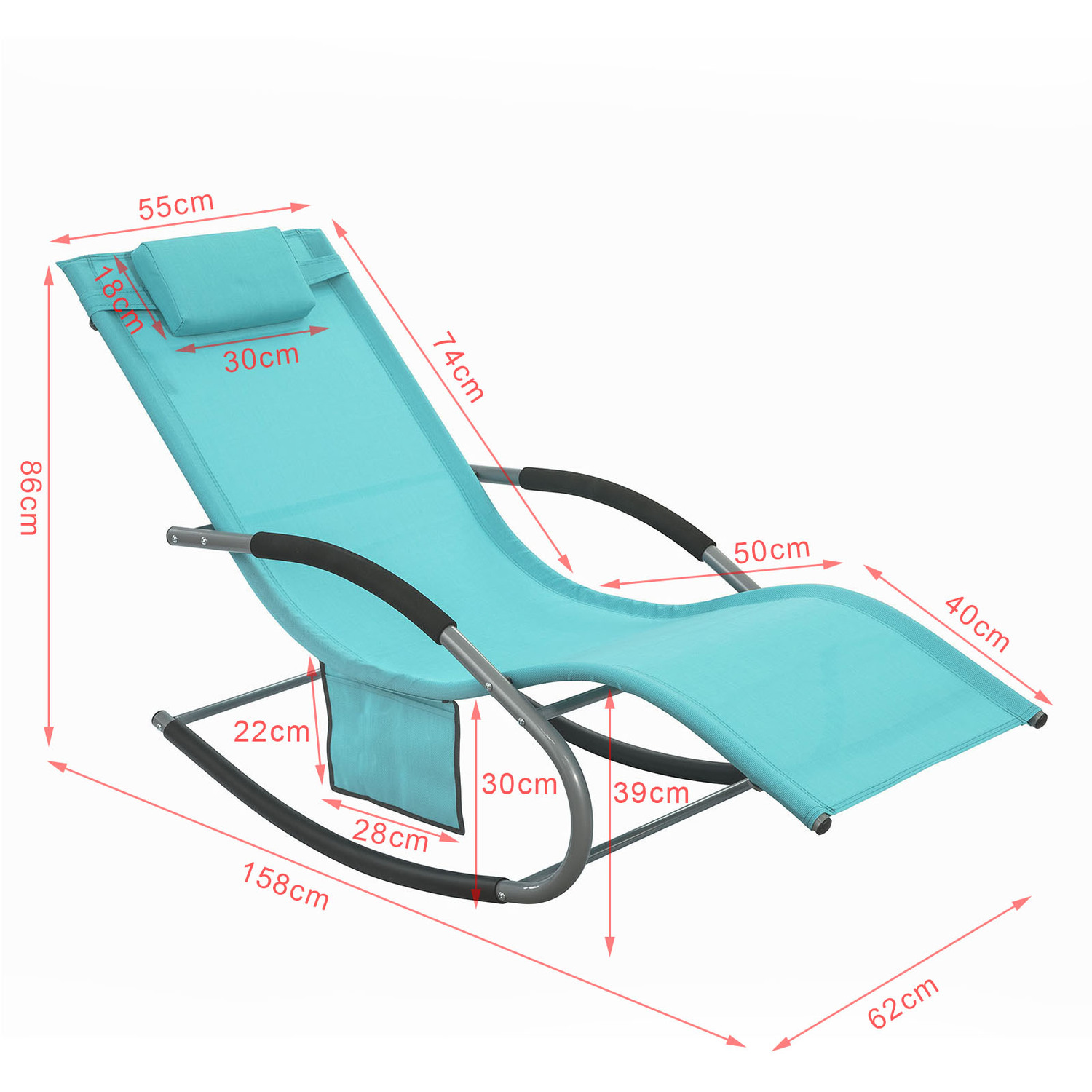 Sobuy Set Of 2 Outdoor Garden Rocking Relaxing Chair Sun Lounger Recliner - Turquoise