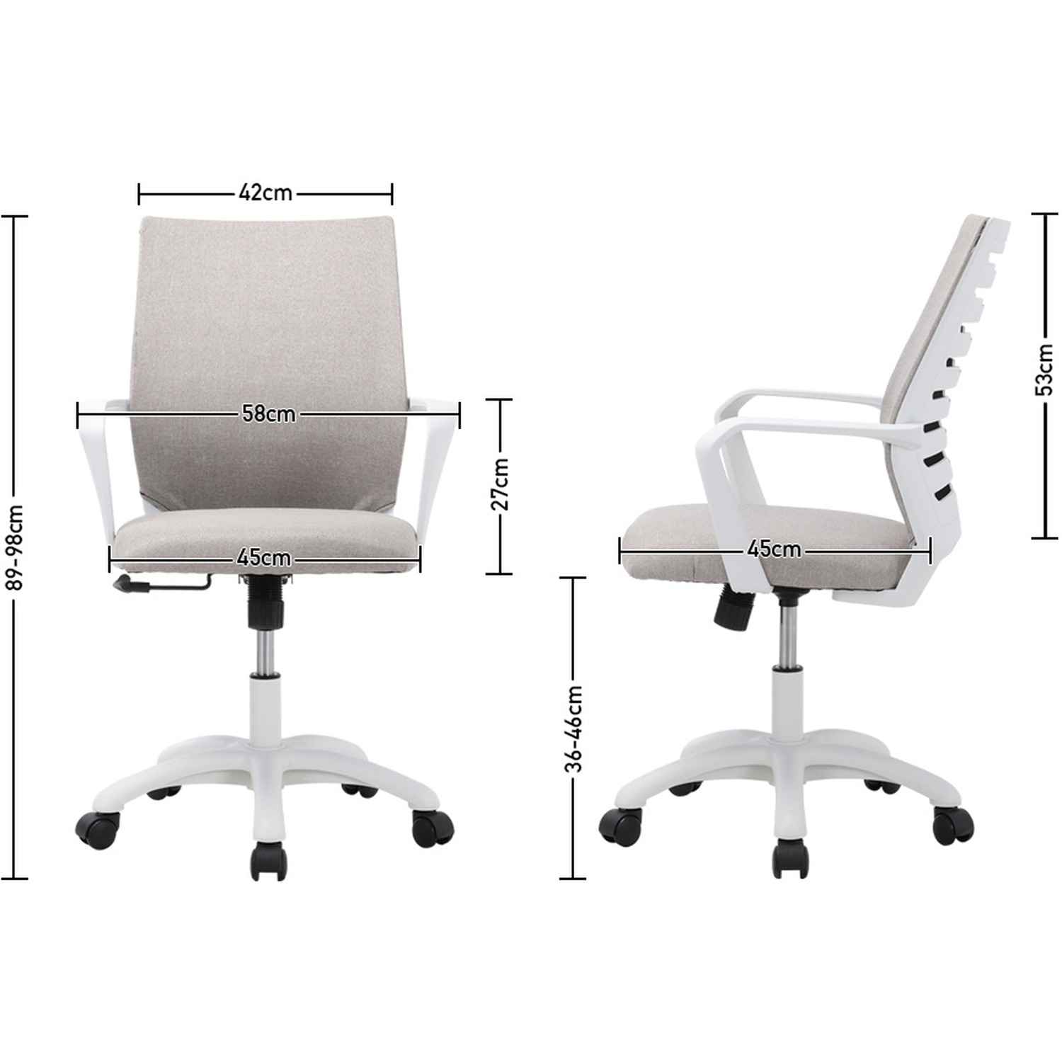 Adjustable Height Fabric Office Chair With Casters - Khaki