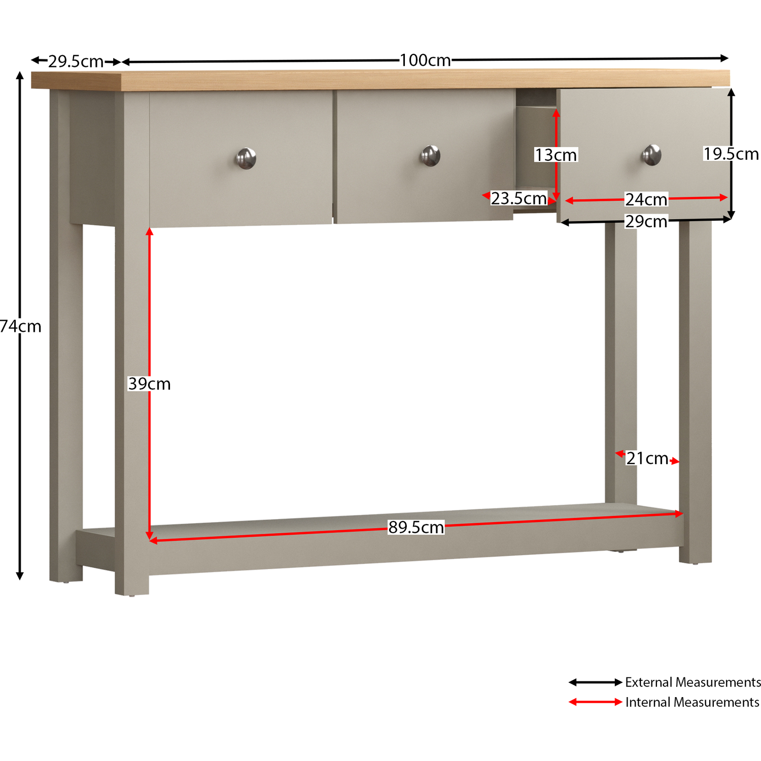 Arlington 3 Drawer Console Table - Grey