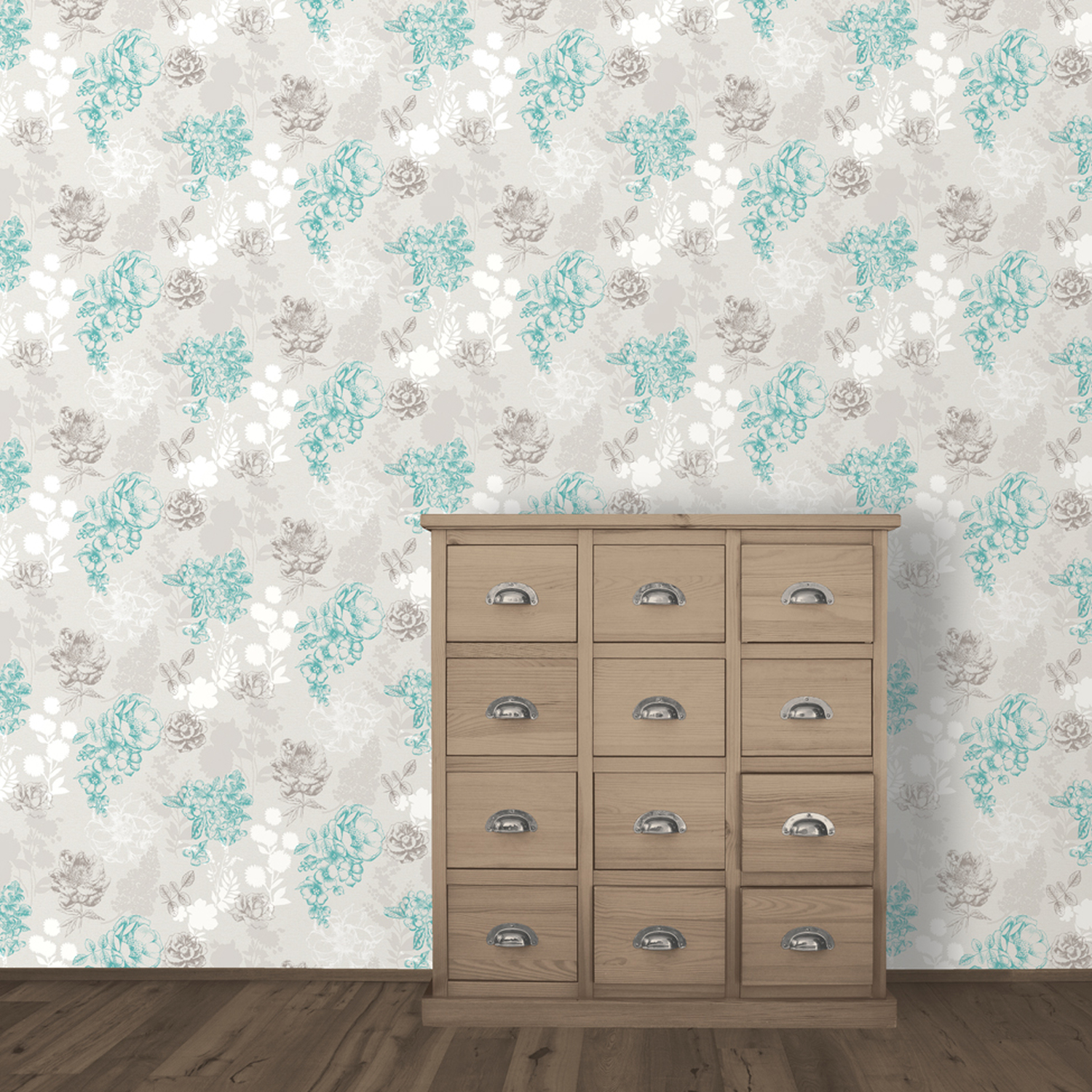 Muriva Mila Floral Chocolate Teal - Brown