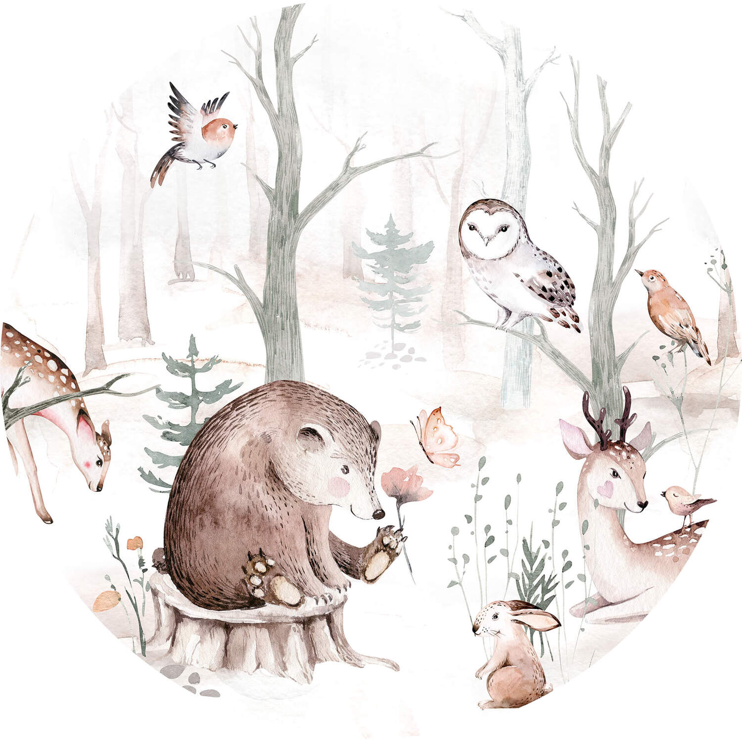 Animal Friends Wall Mural - White