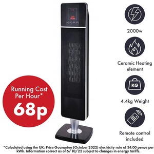 Electric PTC Ceramic Fan Heater, 2000W - Black