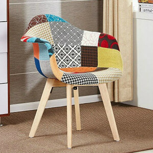 Single Multicolored Patchwork Tub Dining Chair Fabric Upholstered Dining Room