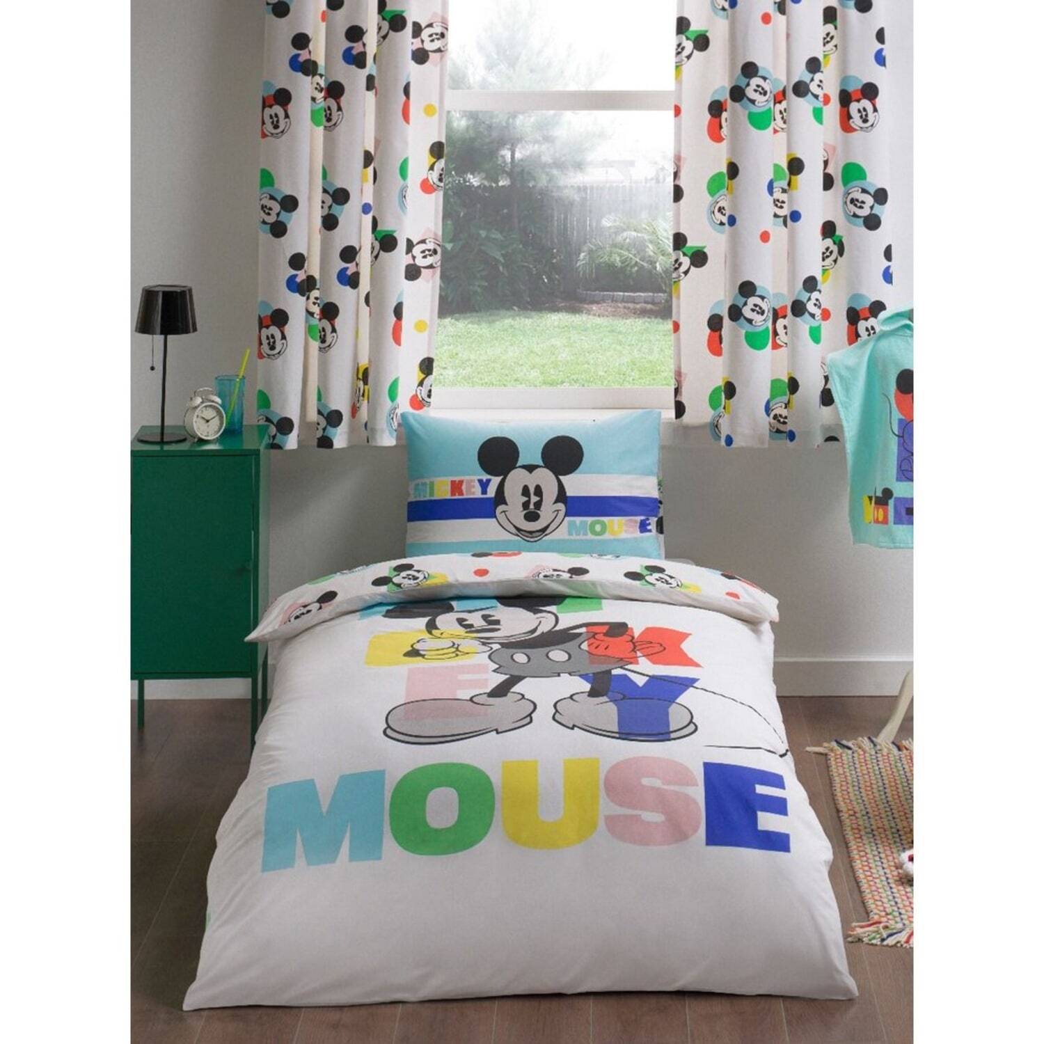Cotton Mickey Mouse Duvet Cover Set - White Blue Green