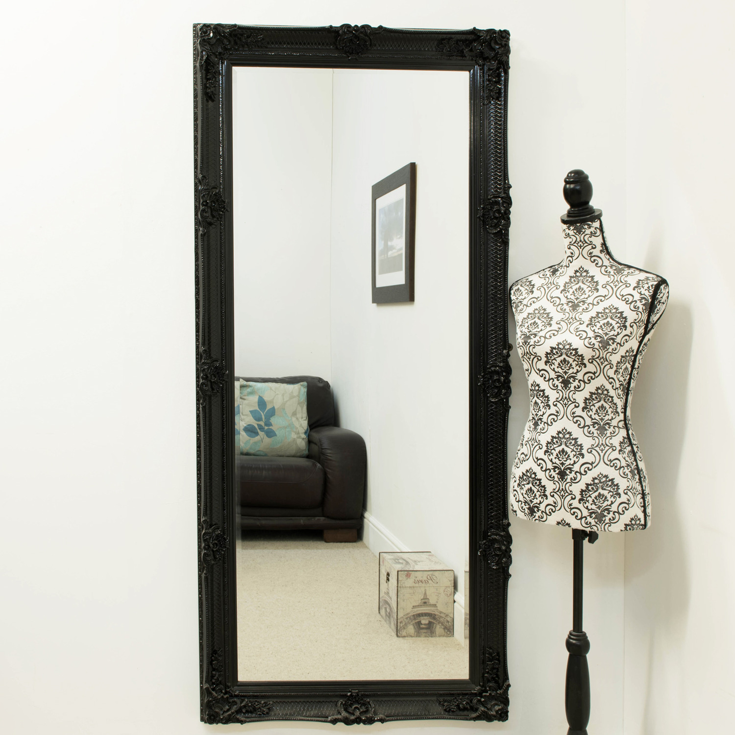 MirrorOutlet - Abbey Leaner Black Bevelled Glass - Black thumbnail