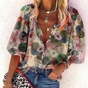 Women's Long Sleeve Printed Blouse