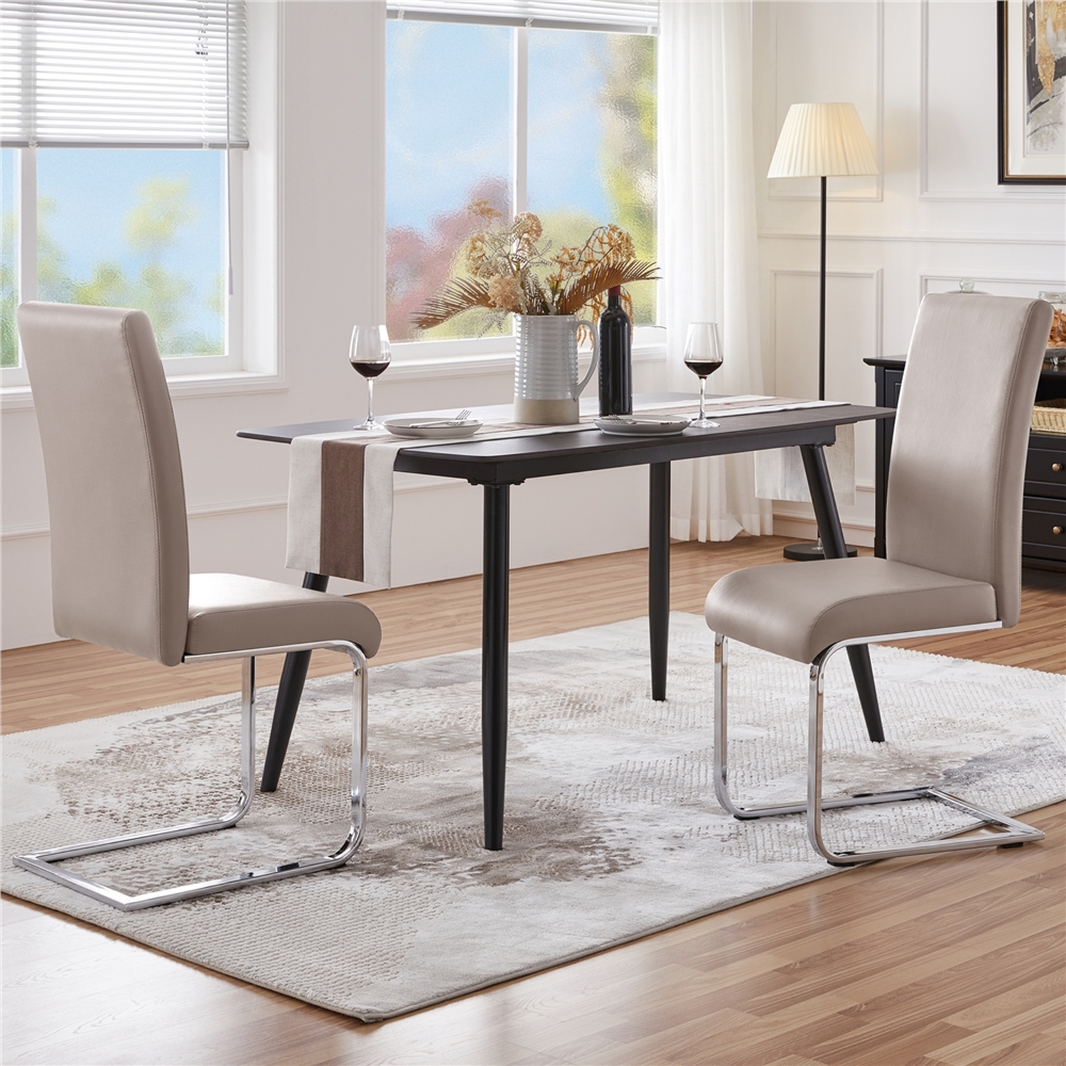 Faux Leather Dining Chairs With Metal Legs - Light Brown 14 6kg