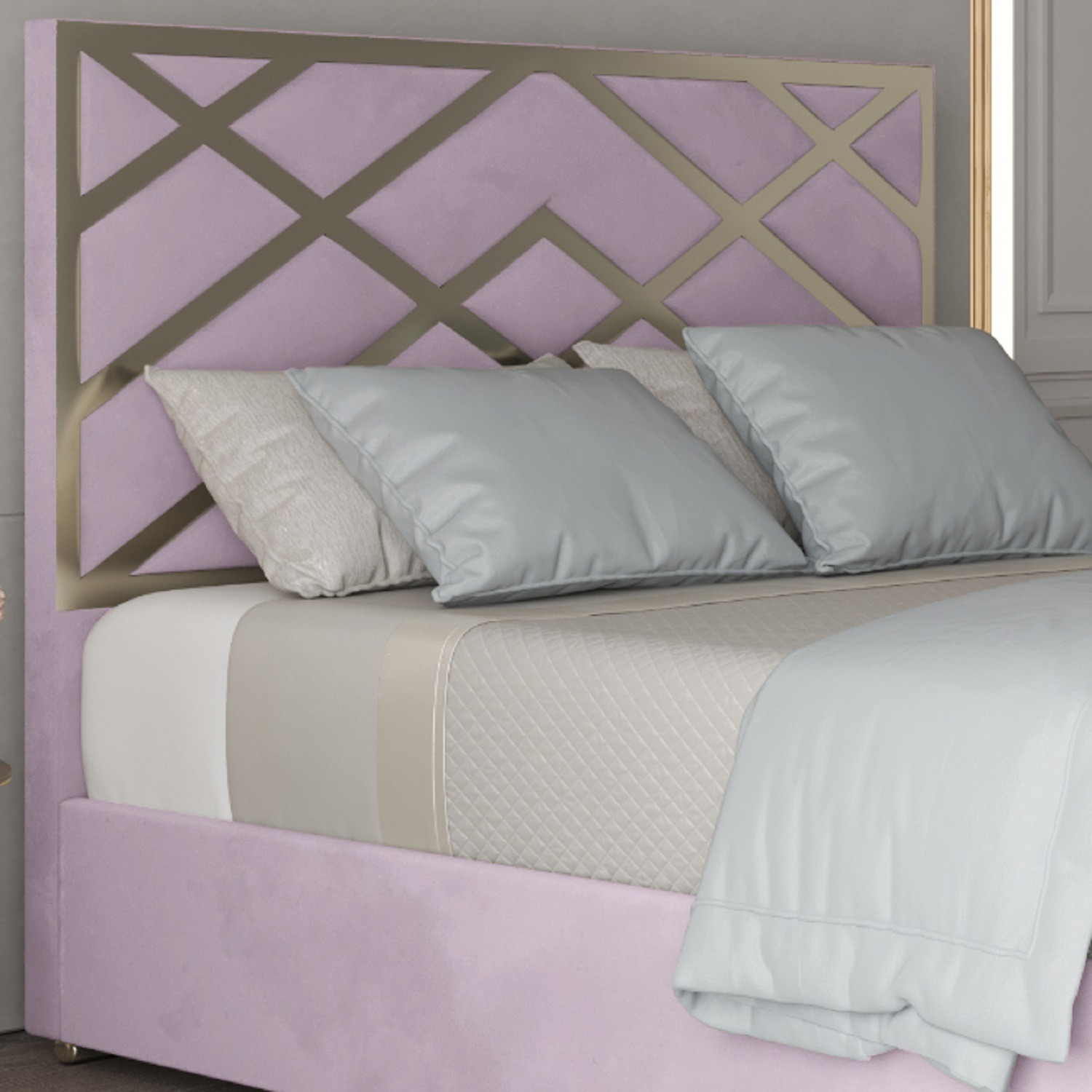 Mayfair Upholstered Soft Velvet Metal Bed Frame - Pink Double