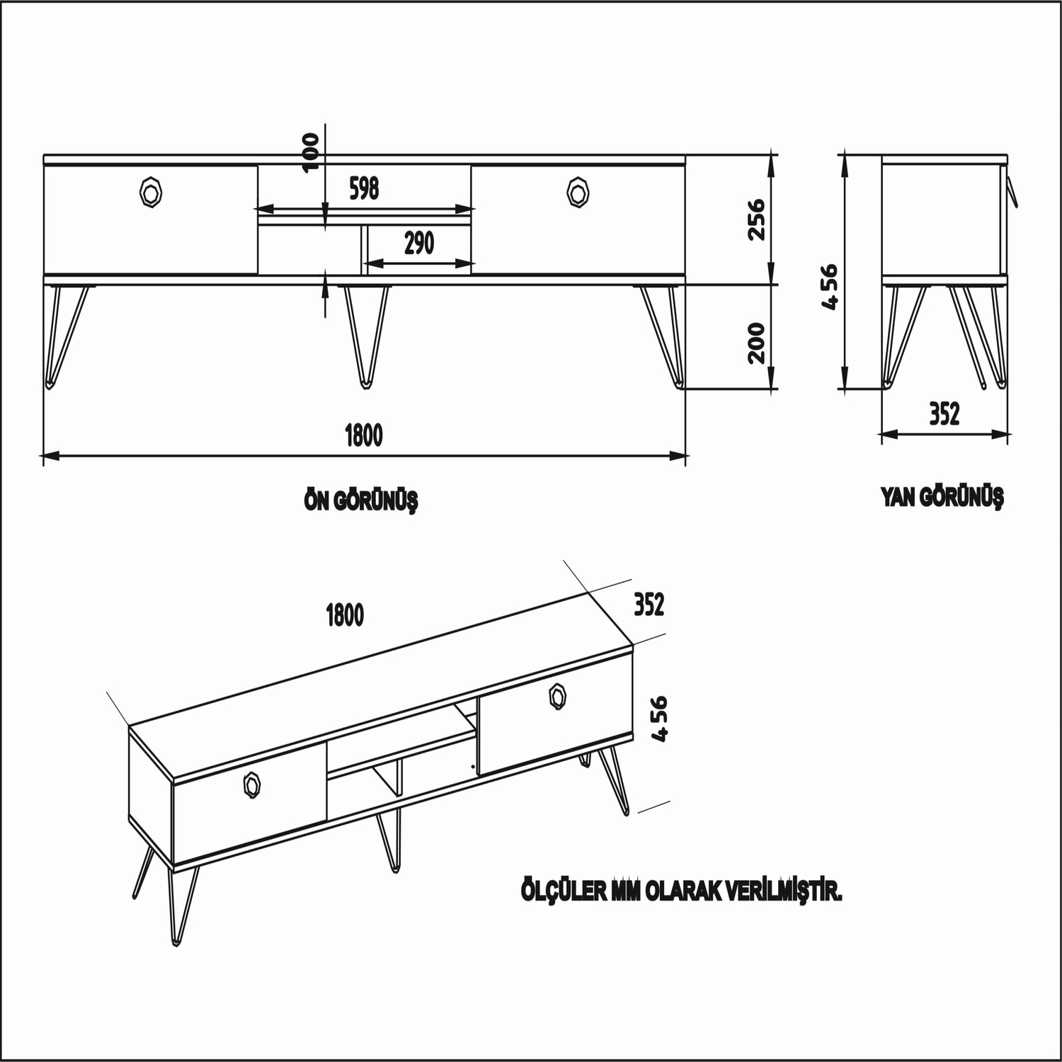Lorenz Tv Unit - Walnut And Black Marble Effect