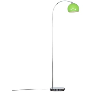 Polished Chrome Curved Stem Floor Lamp With Gloss Green Metal Dome Light Shade