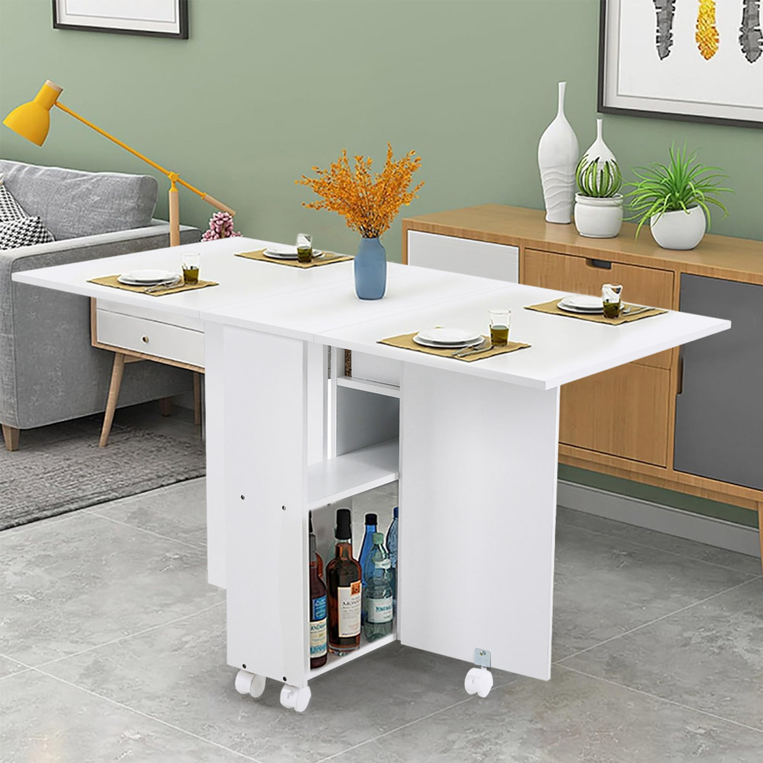 Multipurpose Folding Dining Table with 2 Drawers