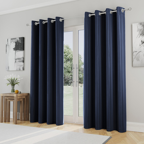 Pair of Supersoft Navy Plain Thermal Eyelet Curtains