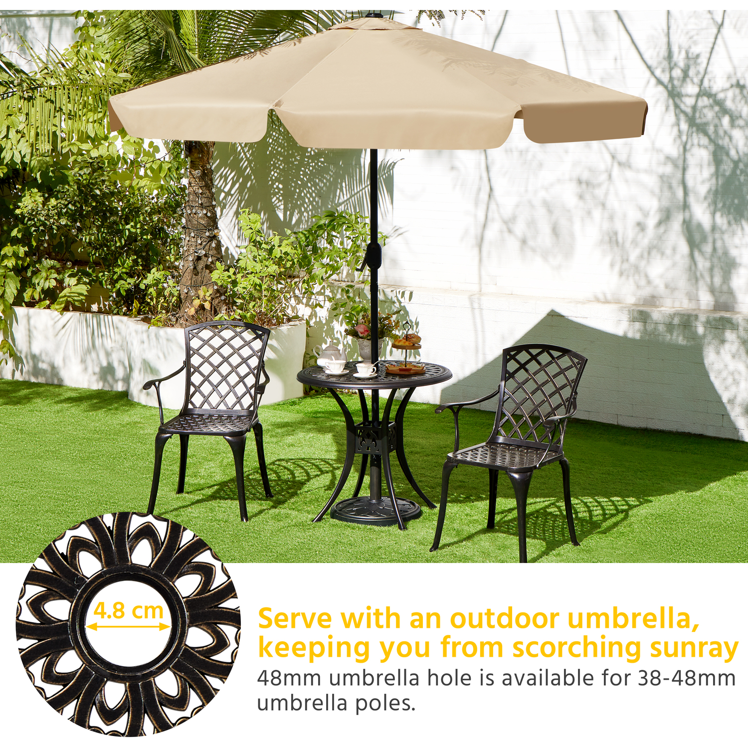 Outdoor Patio Round Table With Umbrella Hole - Bronze