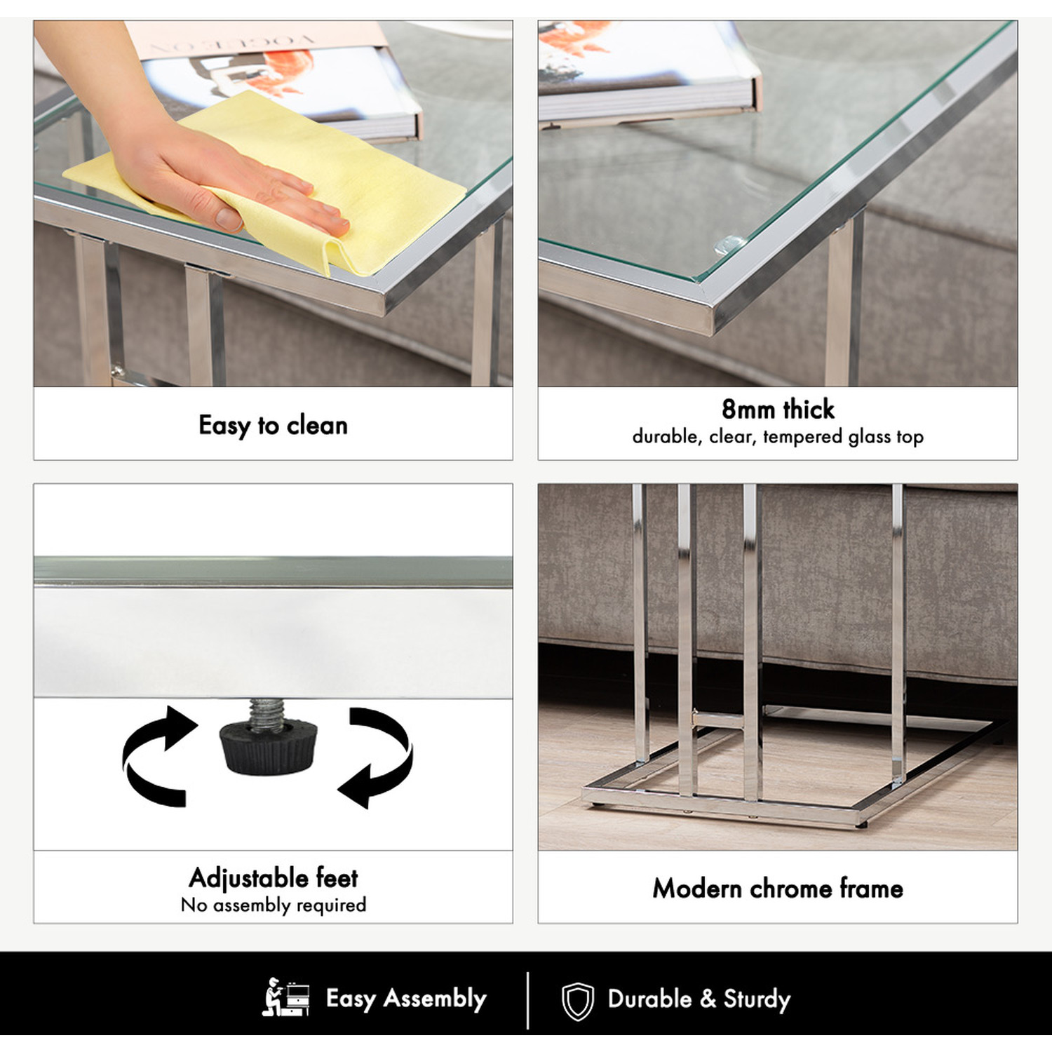 C-shaped Sofa Table For Living Room - Clear