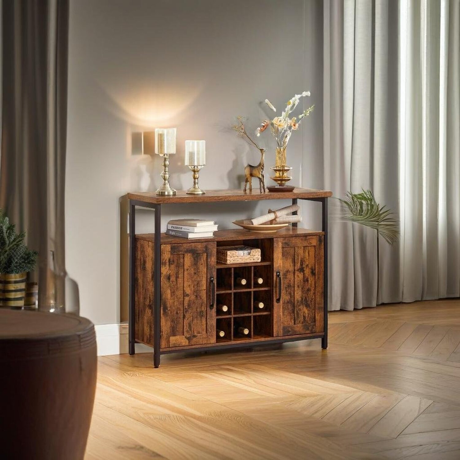 Storage Cabinet With Wine Holder - Brown
