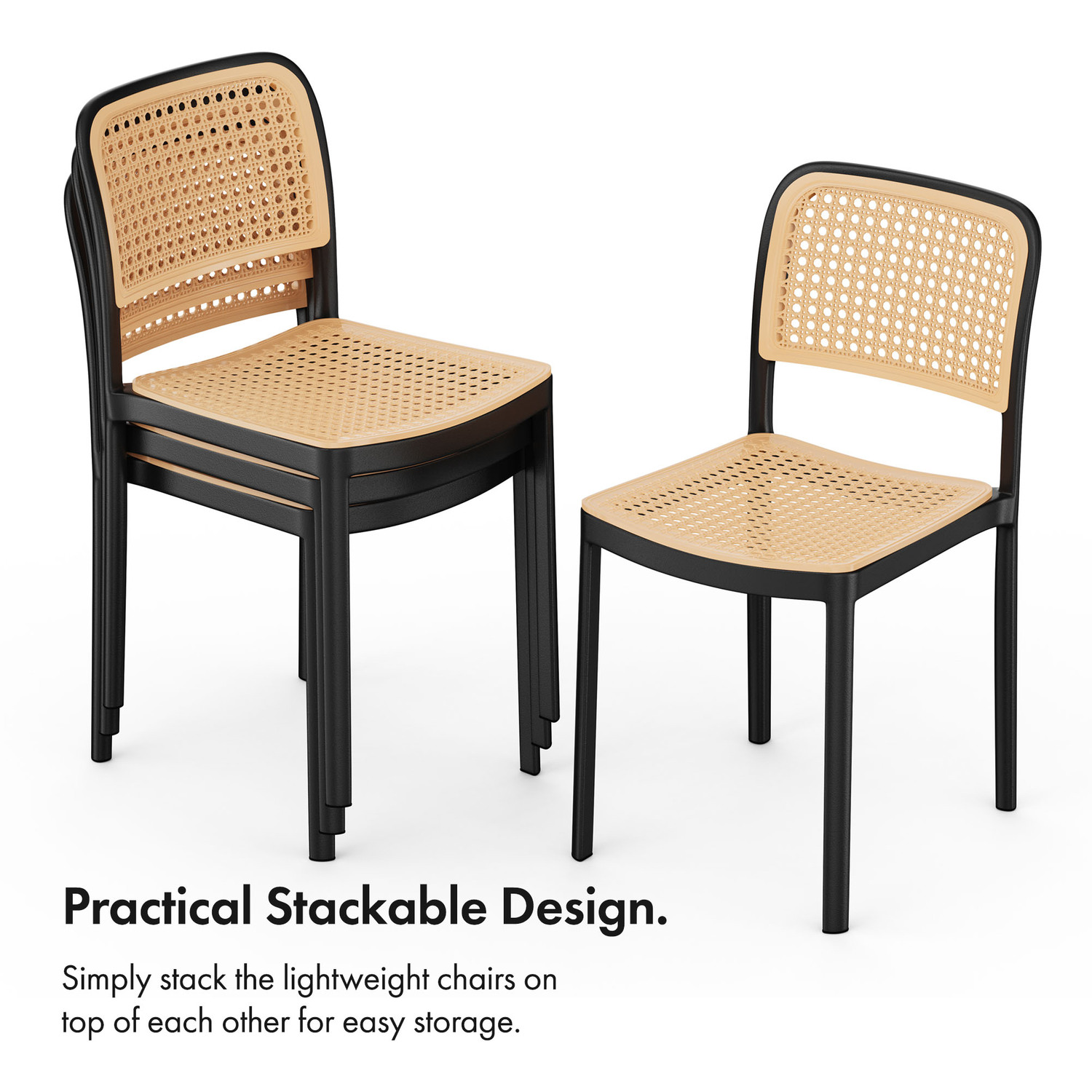 Plastic Dining Chairs with Rattan Effect Set of 4