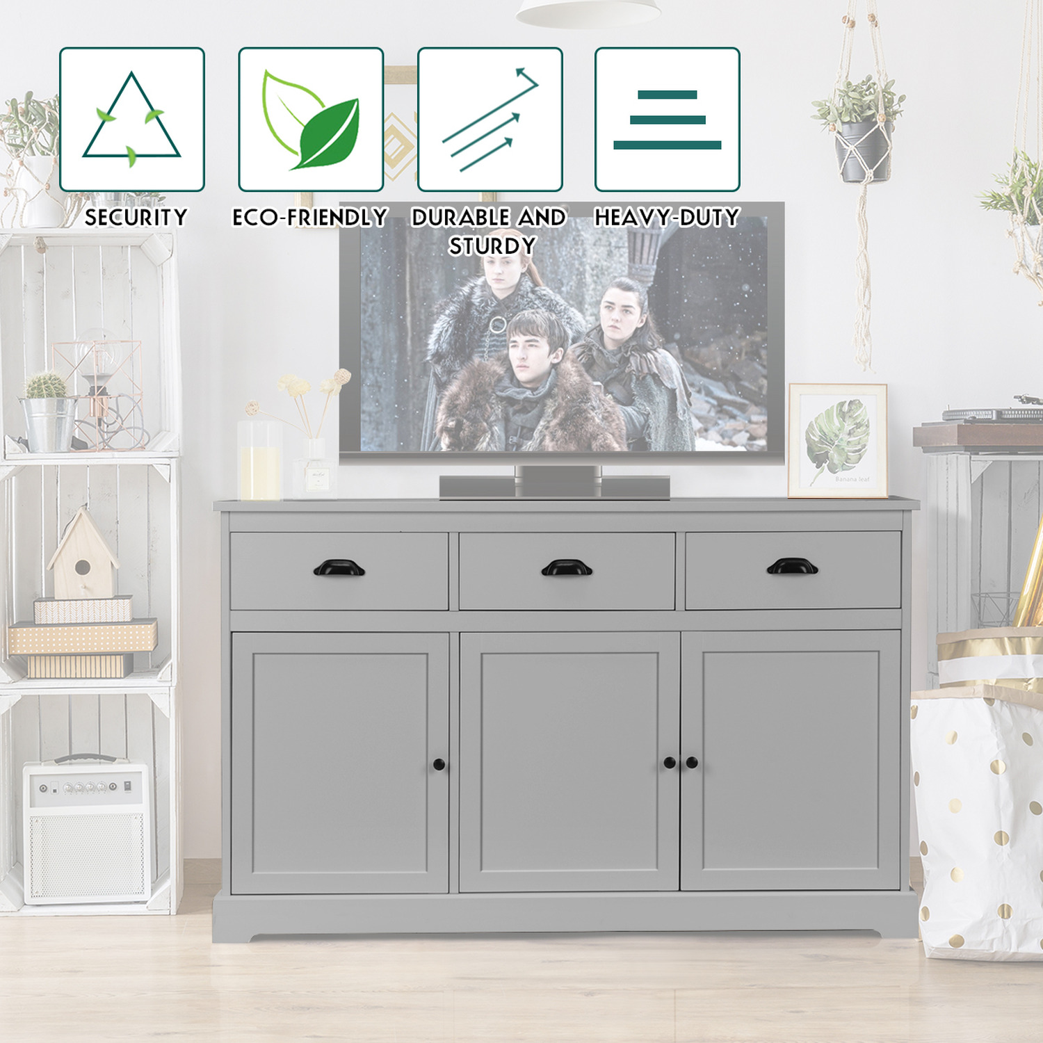 Buffet Console Table Buffet Sideboard Cabinet - Grey
